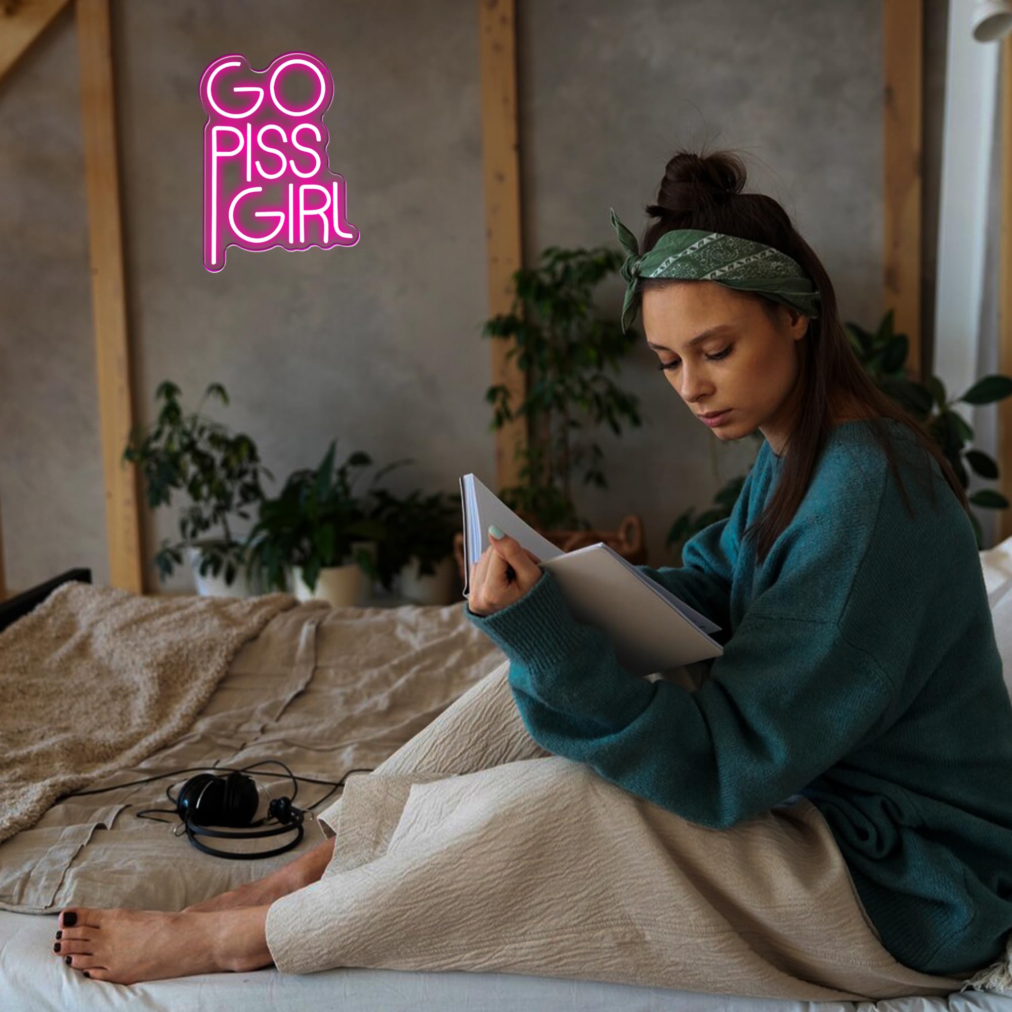 manimo GO PISS GIRL Neon Sign - Funny Dimmable LED Light, 14.5x10.6in, Pink Aesthetic Wall Decor for Dorm, Bathroom, USB Powered