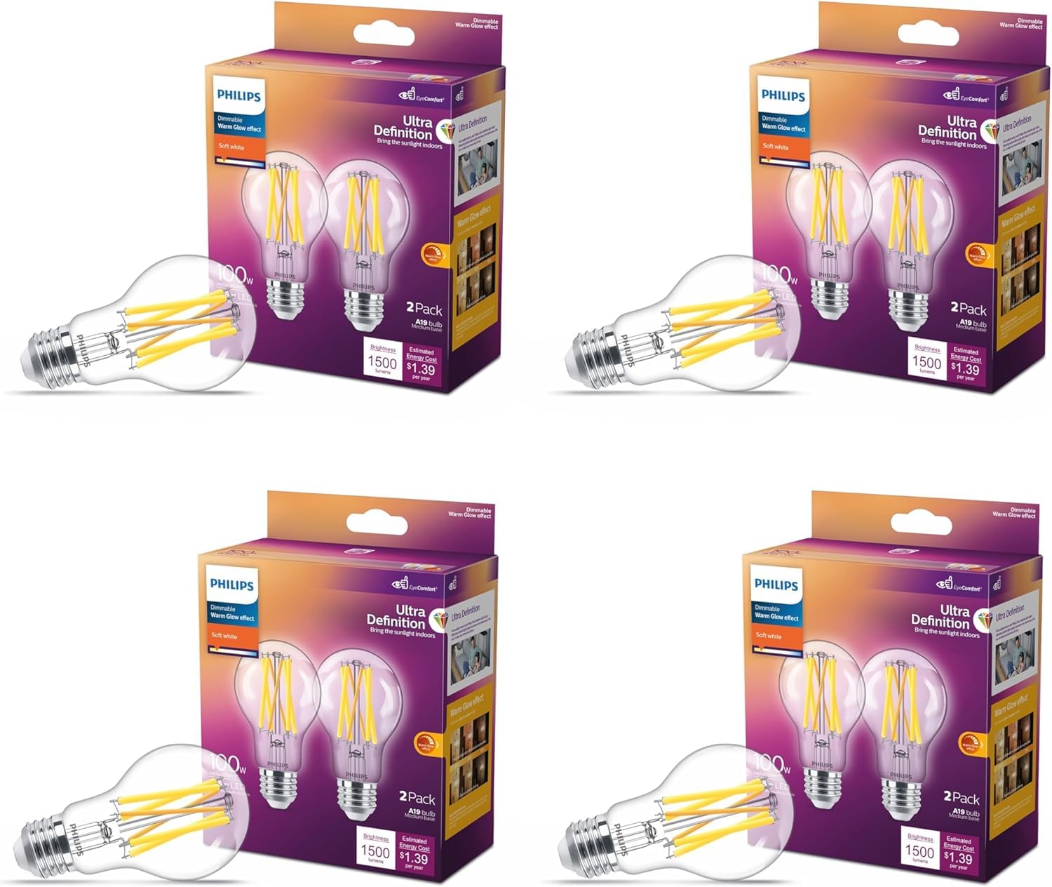 Philips Led A19 Ultra Definition Dimmable Led Light Bulbs - Flicker-Free 60W Light Bulbs With Eyecomfort Technology - Soft White