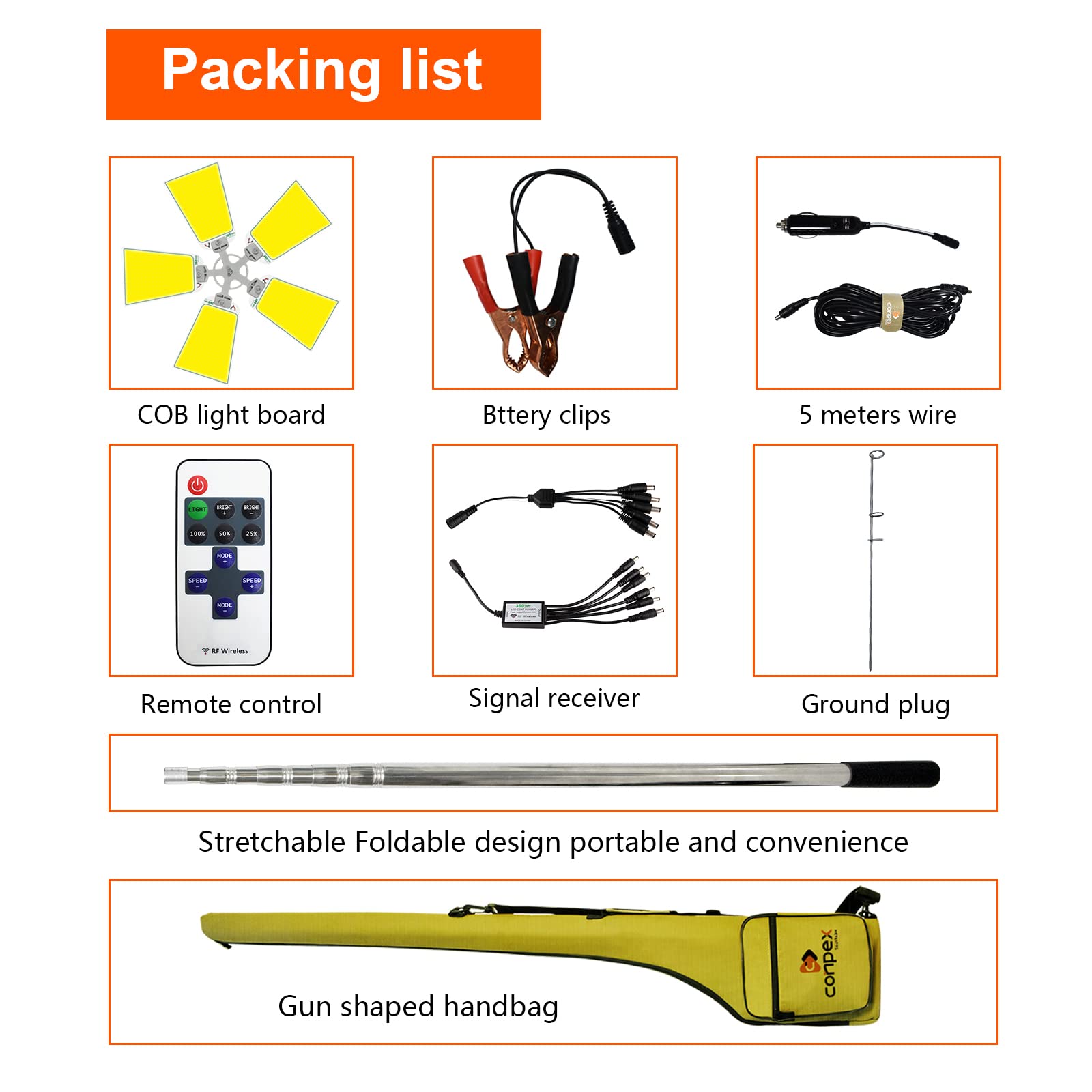 CONPEX Altra LED Telescoping Camping Lights, Portable Led Outdoor Camp Lighting with Remote & Manual Control Stand DC12V Outdoor