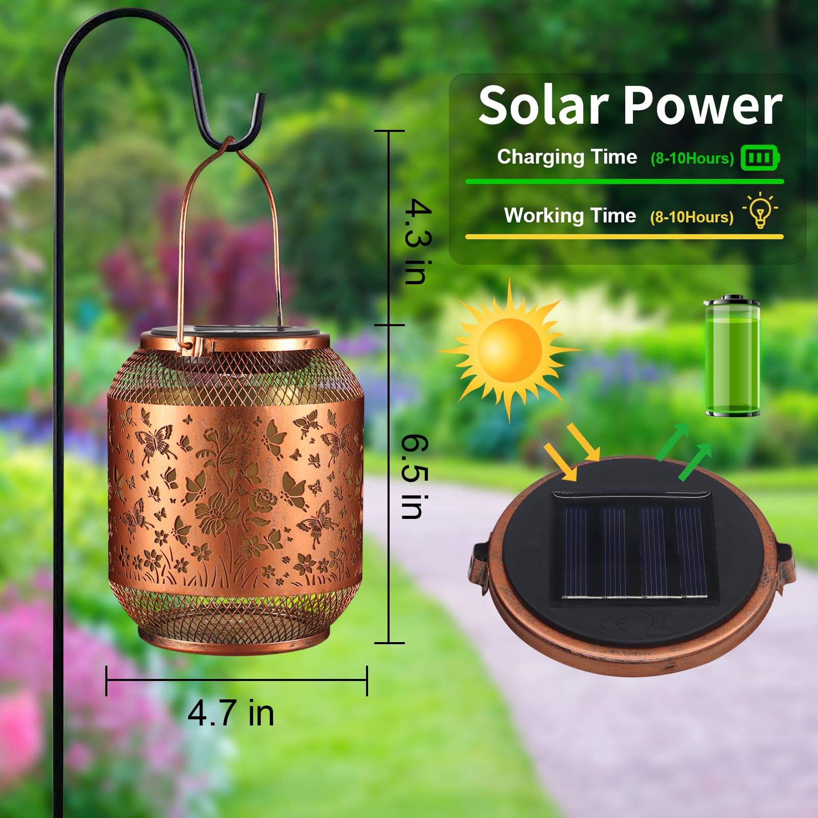 Doorkeer Solar Lanterns - 2 Pack Butterfly Swarm, Waterproof Metal Hanging Lights, Bronze Color, for Garden, Patio, Lawn, Backyard