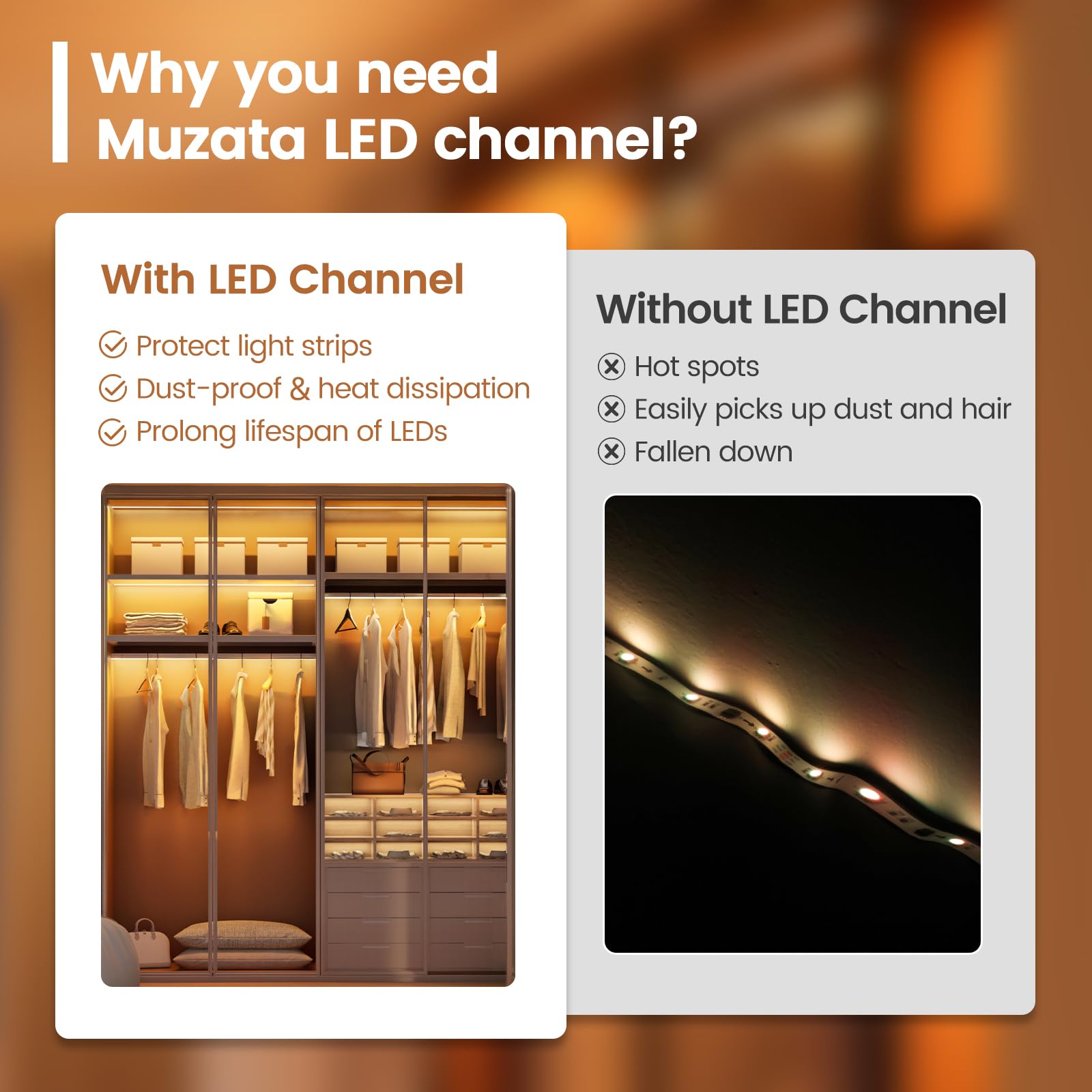 Muzata 10Pack 6.6Ft/2M Silver Led Channel With Milky White Cover Led Strip Channel Led Diffuser Led Diffuser Channel Led Strip L