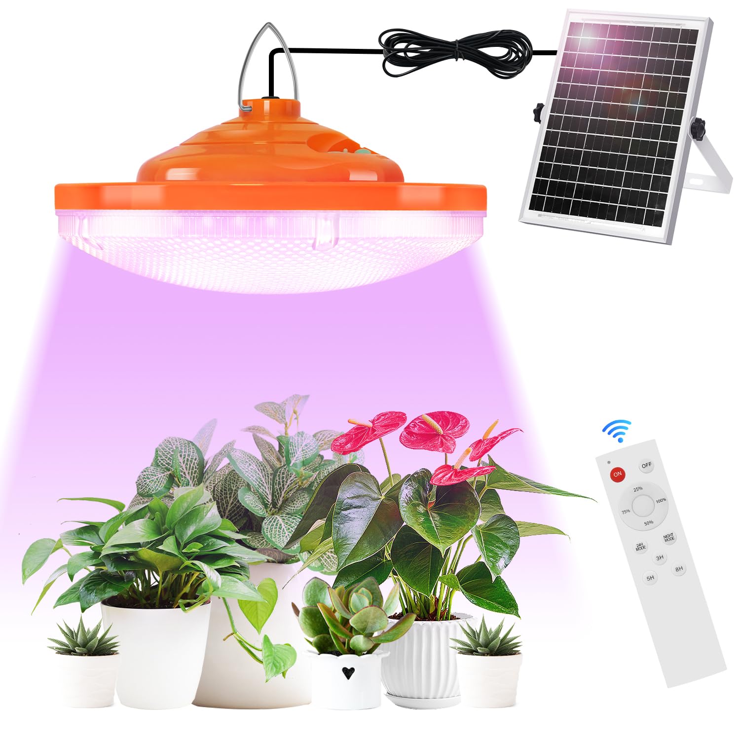 Ladate 96 LED Solar Grow Lights Battery Powered, Full Spectrum Hanging Grow Light for Indoor Outdoor Plants with Timer, Solar Pl