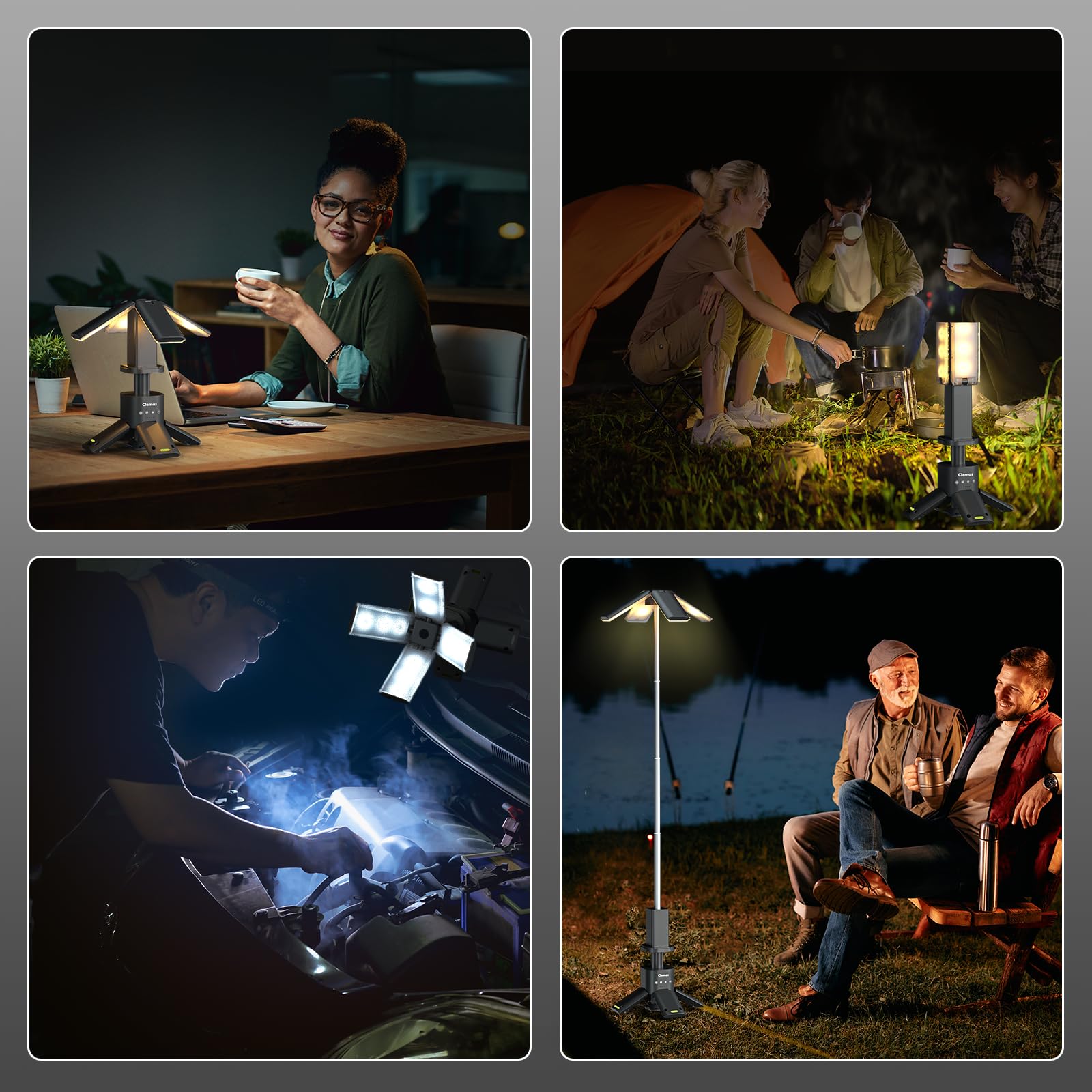 Clemas Telescopic Rechargeable Camping Lantern 6000LM IPX5 Waterproof Gray, Model Z2, Portable Multifunctional Power Supply