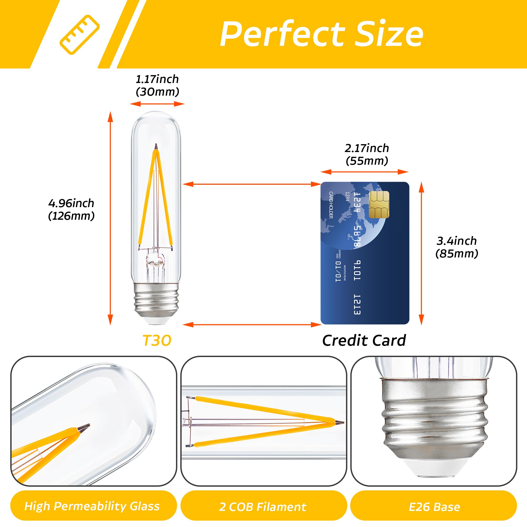PADMO LUDAZ Dimmable T10 LED Bulb 4W (40W Equivalent) Warm White 2700K 400LM Pack of 2