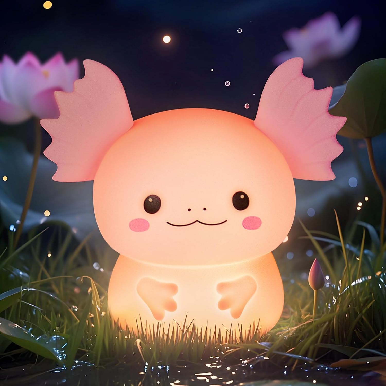 Axolotl Night Light for Kids, Rechargeable LED Silicone Lamp with 7 Colors Changing, Adjustable Brightness, Touch Control, Cute 