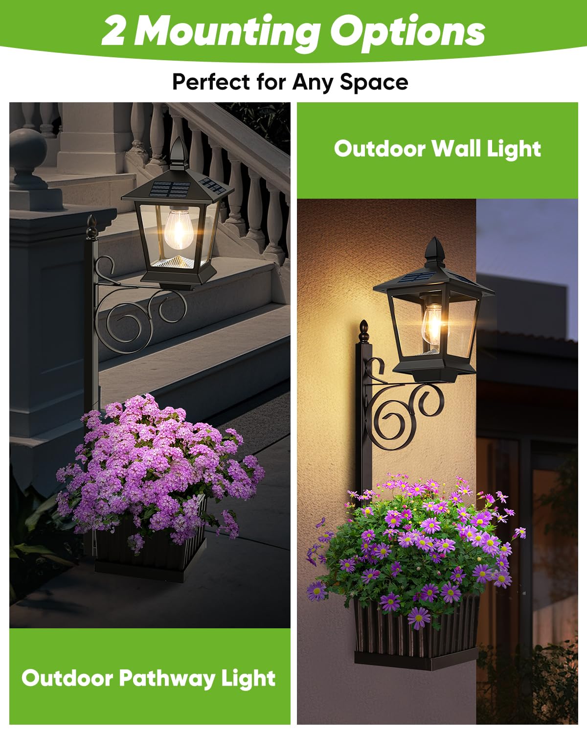 Outdoor Flower Pot 2 In 1, Solar Lamp Post With Planter, Wall Mount/Standing Solar Planter Lights Ip65 Waterproof, Decorative La