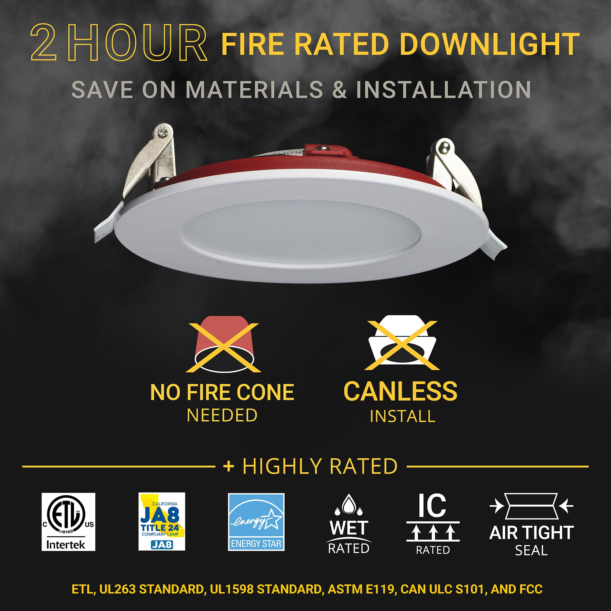 Nuwatt 4 Inch 2 Hour Fire Rated Ultra-Thin Led Recessed Light, 2700K/3000K/3500K/4000K/5000K Selectable, 900 Lumens, Dimmable, I