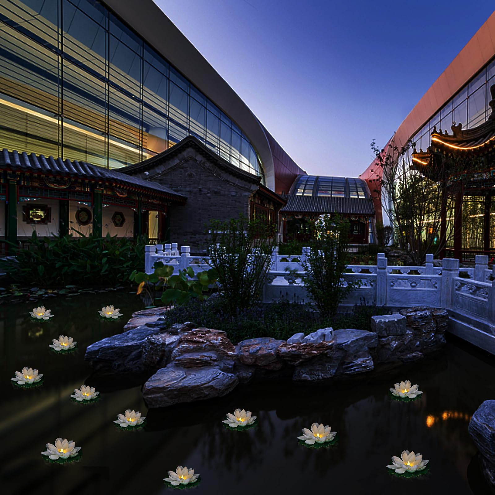 LACGO 12 PCS Waterproof Floating Lotus Light - Battery Operated Warm White Flower Lamp for Pool, Wedding, Garden Decoration