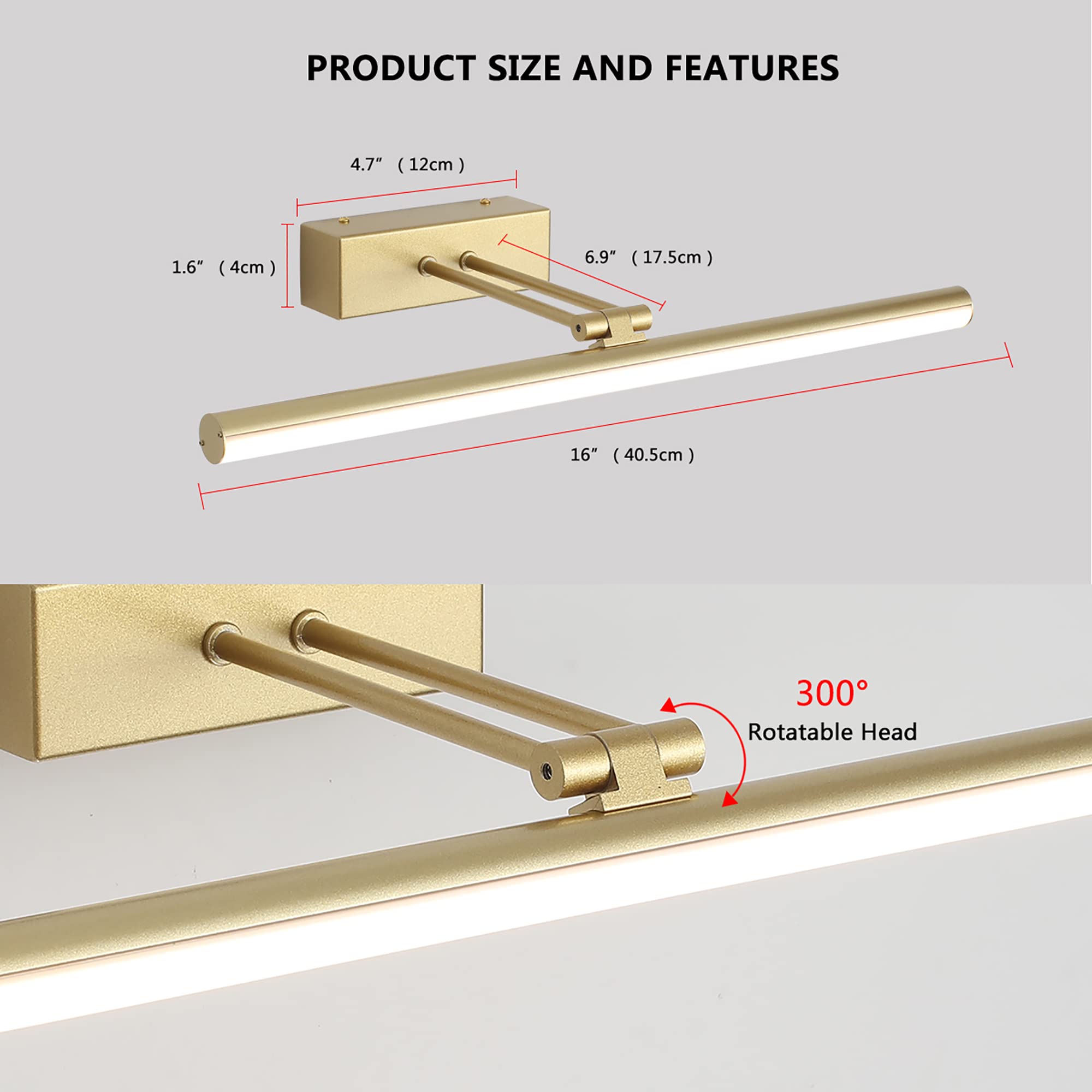 HOWMZON Battery Operated Picture Light,5200mAh Picture Lights for Wall with Remote,16 inch Art Light for Paintings, Gallery Ligh