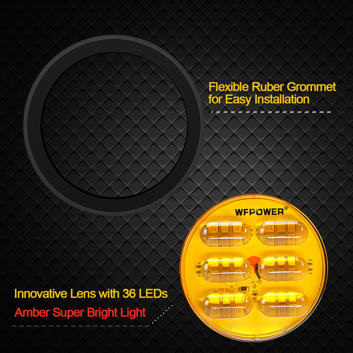 Wfpower 2Pcs 4'' Round Amber Tail Lights, 36 Led Ip67 Waterproof Trailer Lights Turn Signal Light Reverse Backup Flush Mount Tra