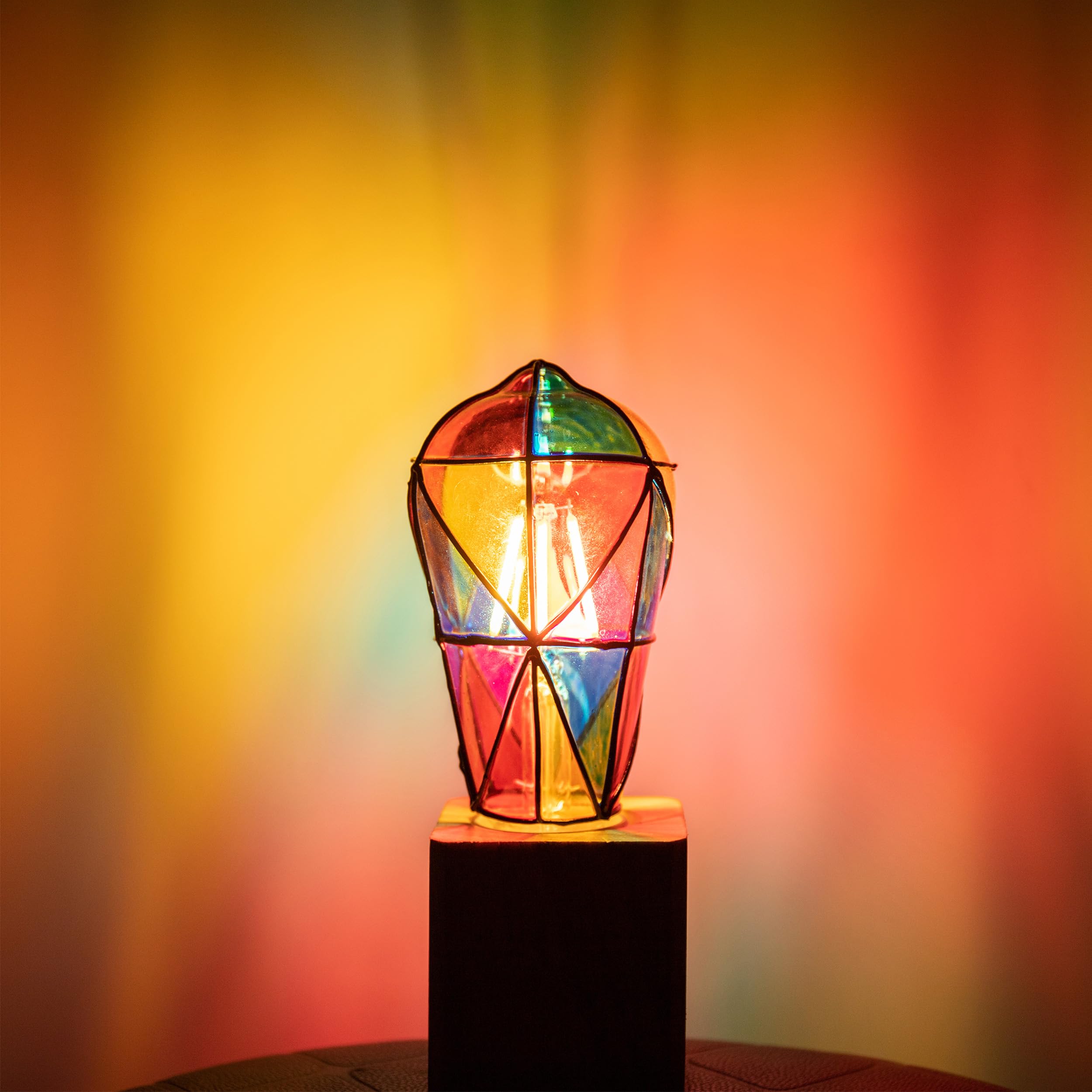 Cybaaluxzus Stained Glass Light Bulb - Rainbow Painted, Mosaic, Multi-Colored Indoor Decorative Bulb - 4W 120V - Fun Romantic An