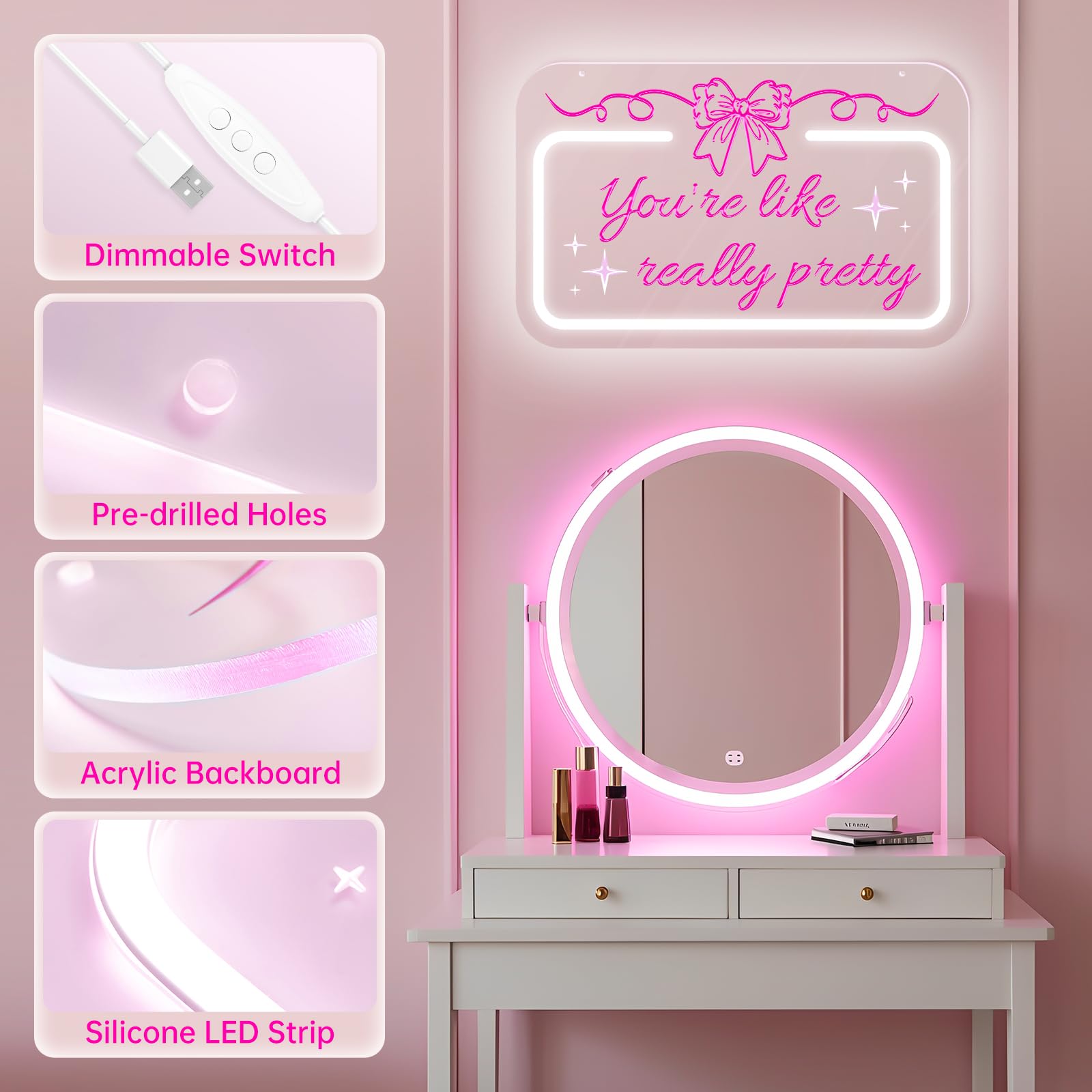 Innovtools YouRe Like Really Pretty Neon Signs For Wall Decor Positive Pink Bow Neon Sign Party Decor Dimmable Ribbon Bow Led For Teen Girl Bedroom Decor Room Salon Vanity Are Wedding Inspiring Gifts