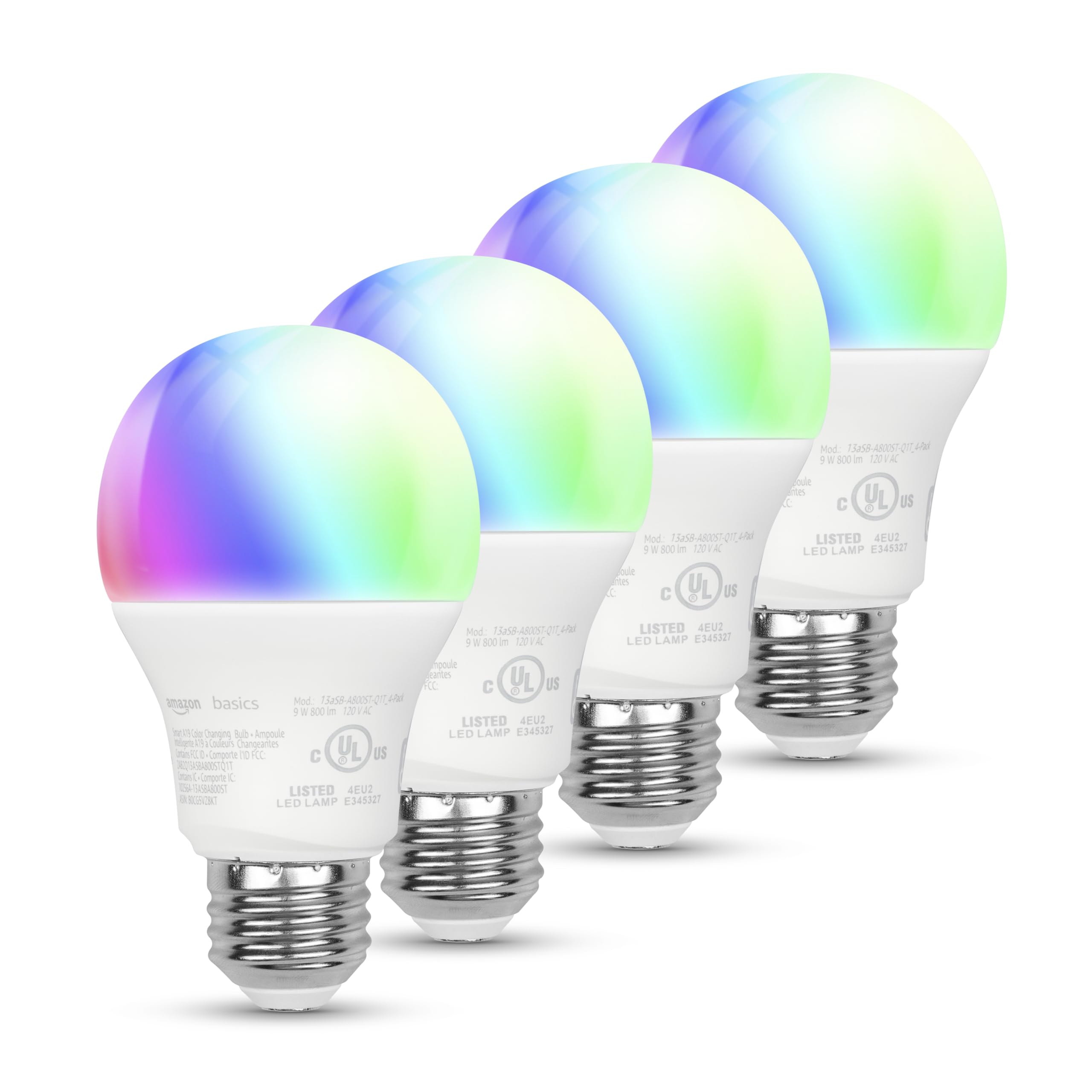 large online retailer Basics Smart A19 Led Light Bulb  Color Changing  9W (60W Equivalent)  800Lm  Works With Alexa Only  2.4 Ghz Wi-Fi  No Hub Required  4 Pack