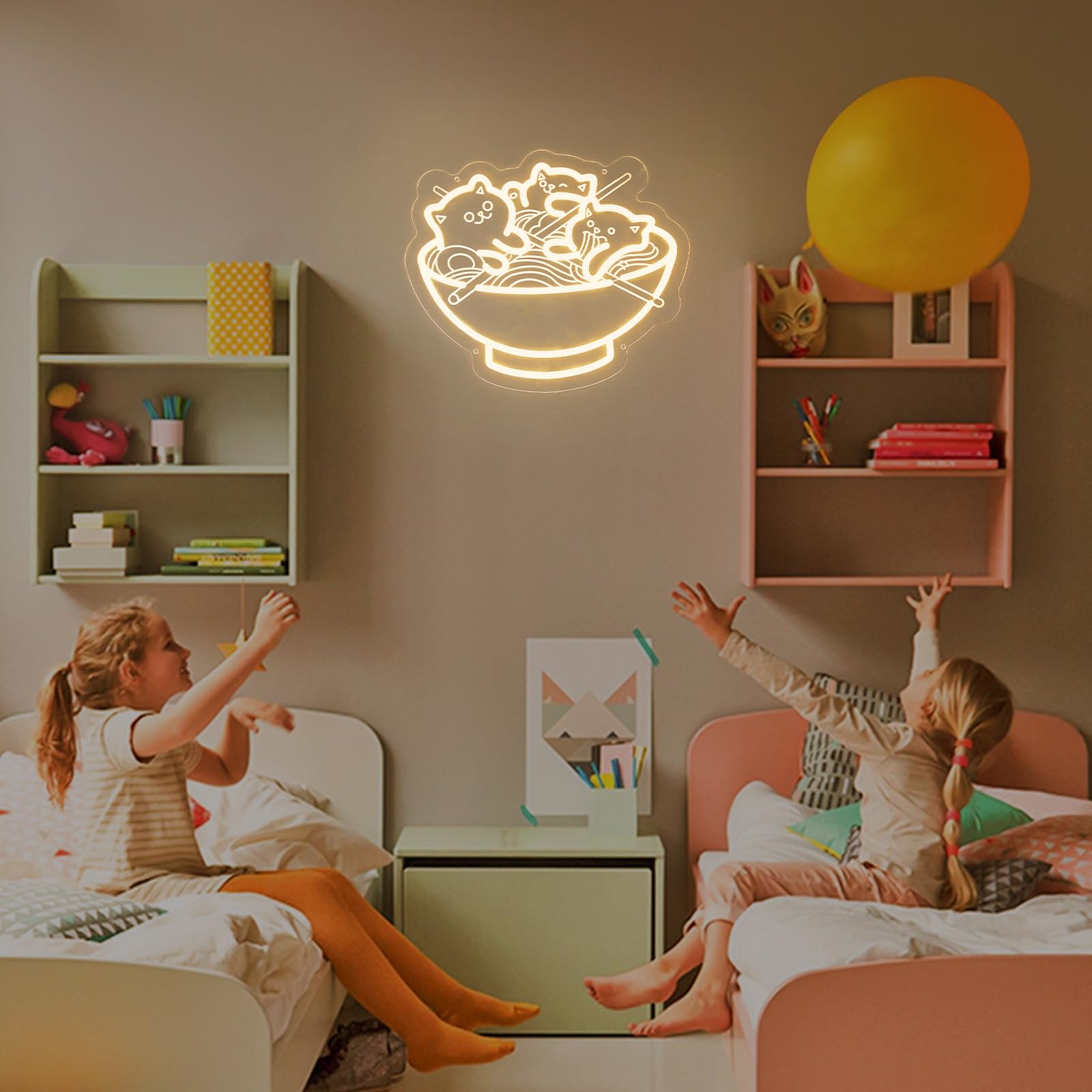 Ramen Cat Neon Sign  Warm White Cat Noodles Led Sign For Baby Girls Room  Dimmable Noodle Cat Light Up Neon Signs For Wall Decor Resturant Home Bar Kitchen Dinning Bedroom Art Decor Christmas Gifts
