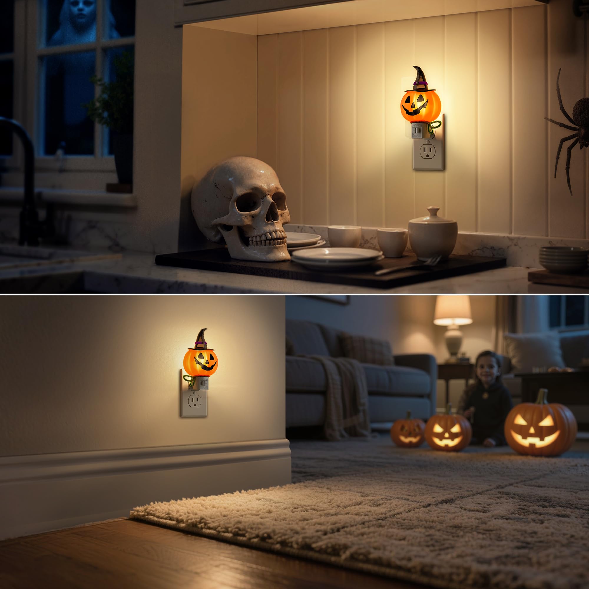 Doresshop Pumpkin Halloween Night Light, 3000K Night Lights Plug Into Wall, Plug In Nightlight With 360 Rotatable, Cute & Funny