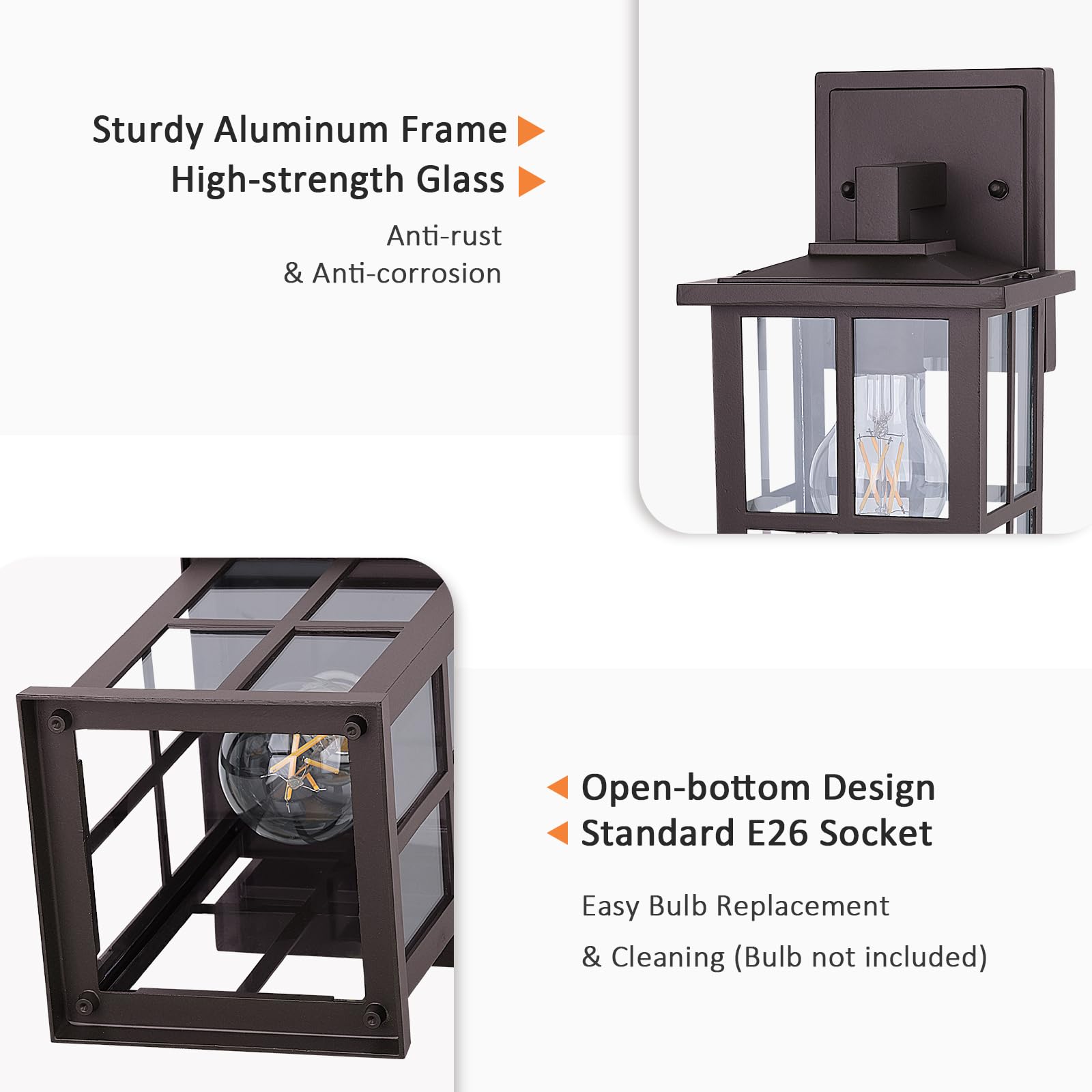 Beslowe 2-Pack Outdoor Light Fixtures Wall Mount, Waterproof Exterior Wall Lanterns Porch Lights, Outside Lights For House With