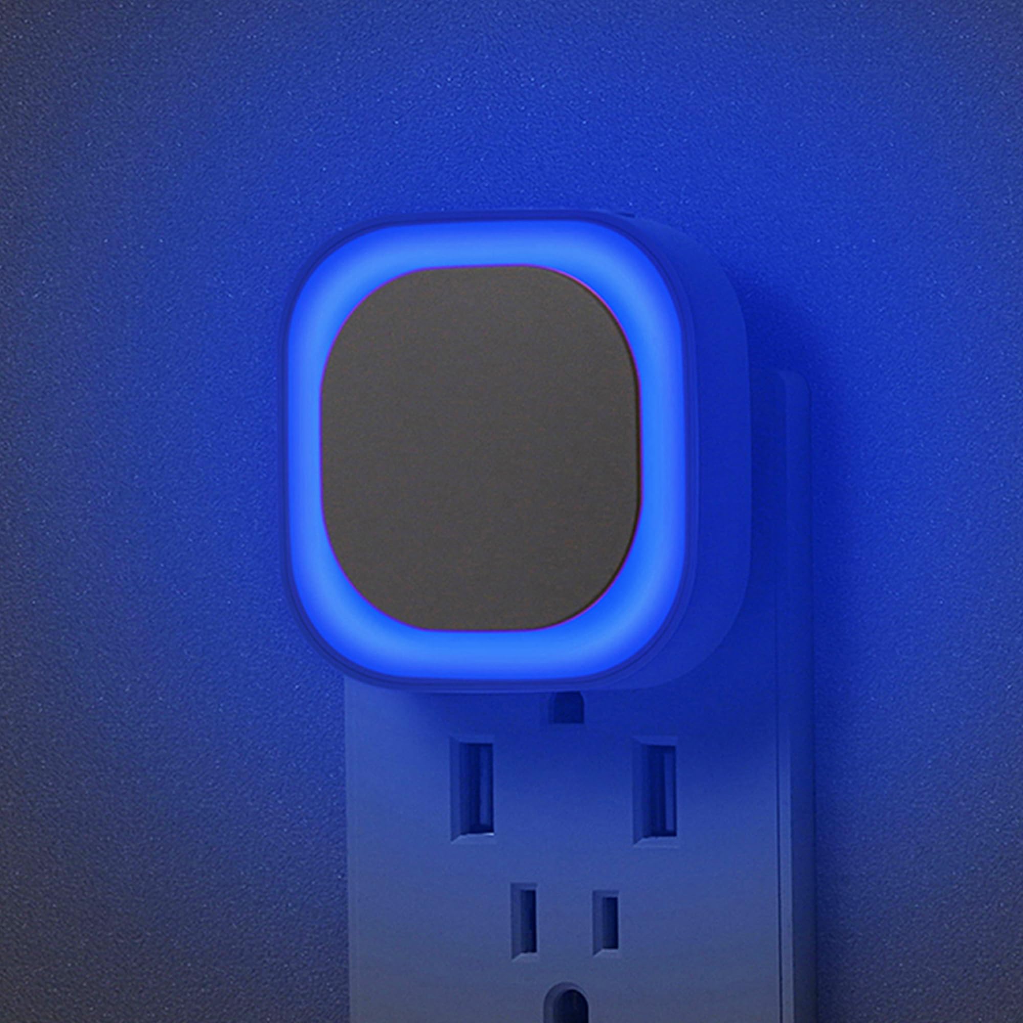 Yunlex 2 Pack Plug In Dimmable Night Light, Square Nightlight, Auto Dusk To Dawn Sensor, Led Wall Night Light, Soft Glow, Blue Night Light For Bathroom, Hallway, Stairs, Kitchen, Bedroom