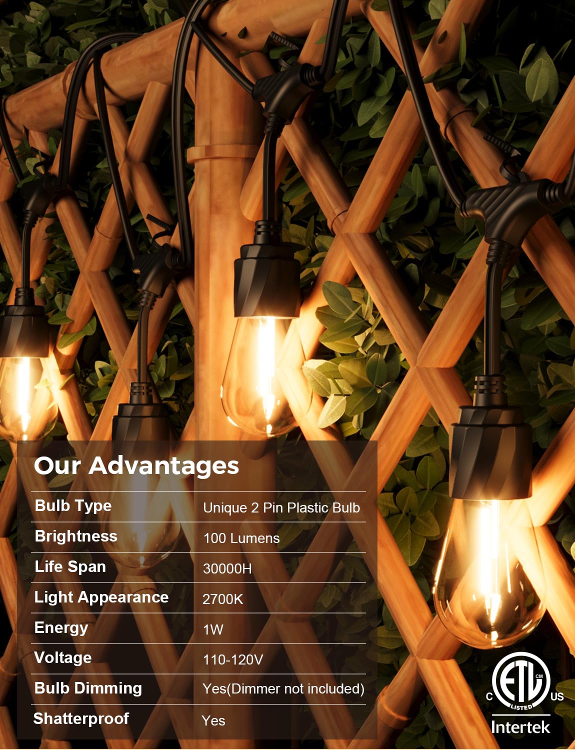 Xmcosy+ 120Ft Outdoor String Lights Waterproof - Led Patio Hanging Lights For Outside Porch Backyard Gazebo Garden, Commercial G