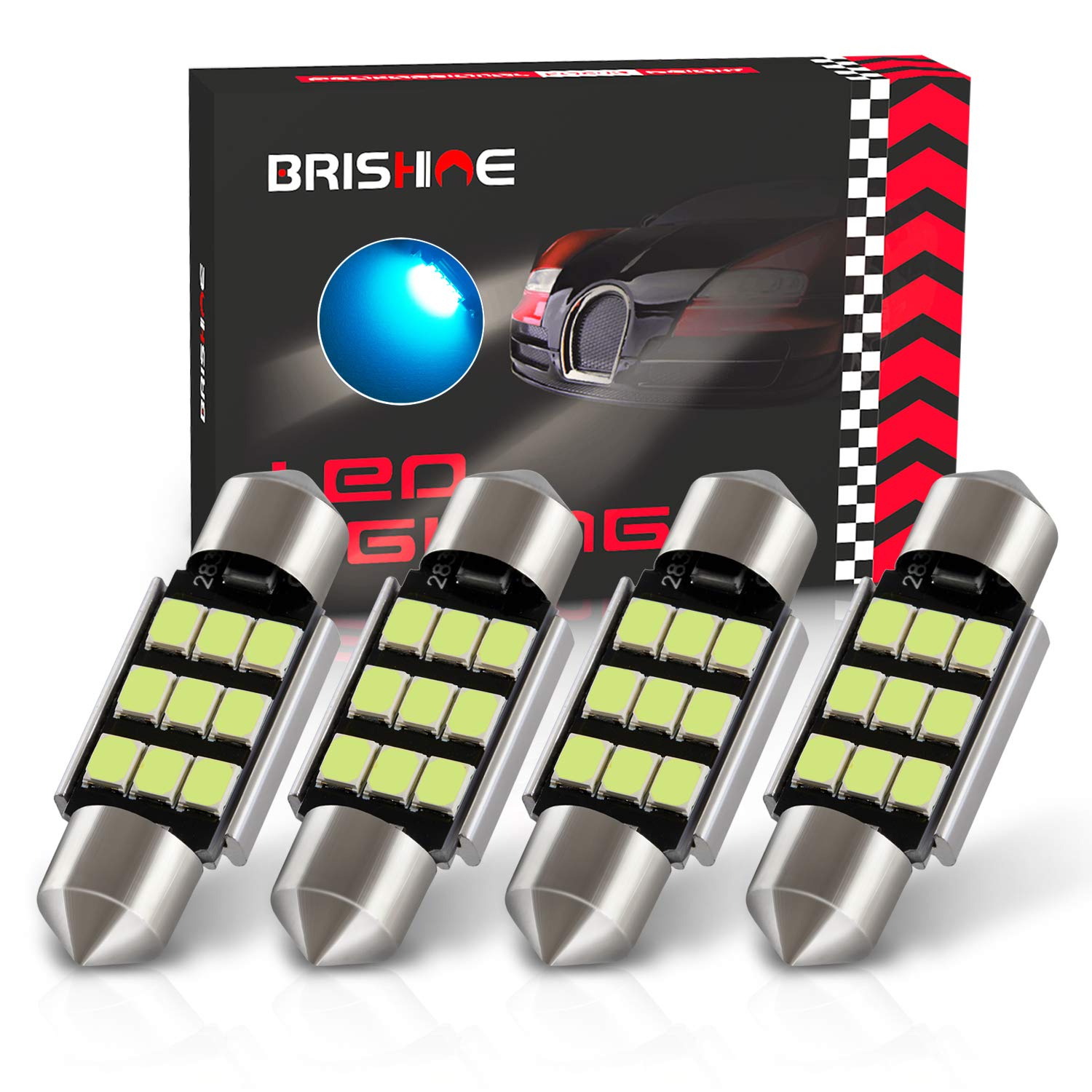 Brishine 6418 Led Bulbs, Super Bright Ice Blue 2835 Chipsets Canbus Error Free 36Mm 1.5    Festoon 6411 6461 De3425 C5W Led Bulb