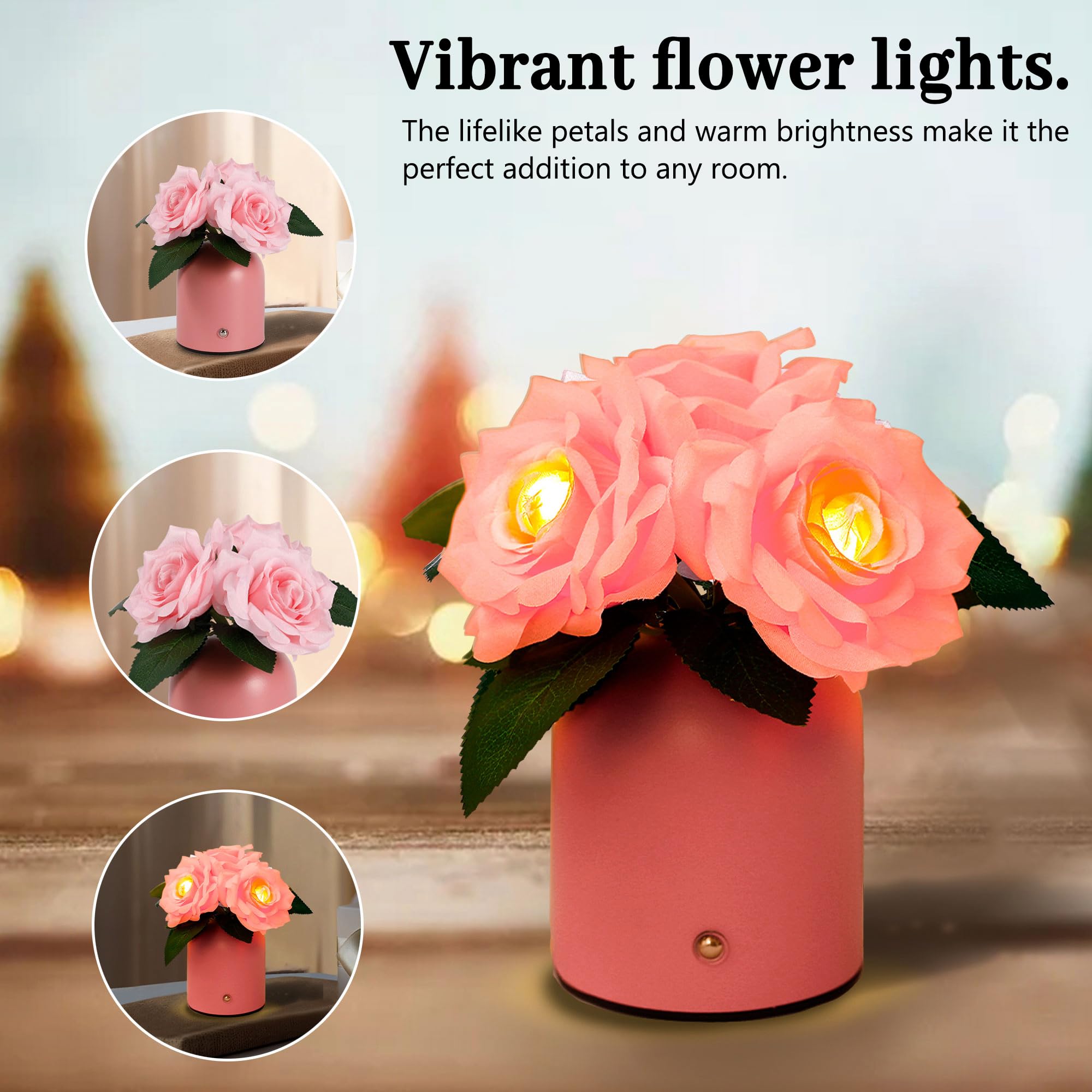 Pink Rose Led Lamp For Womens Gifts, For Womens Wife Girlfriend Daughter Friends Her Mothers Day Valentines Anniversary Birthday