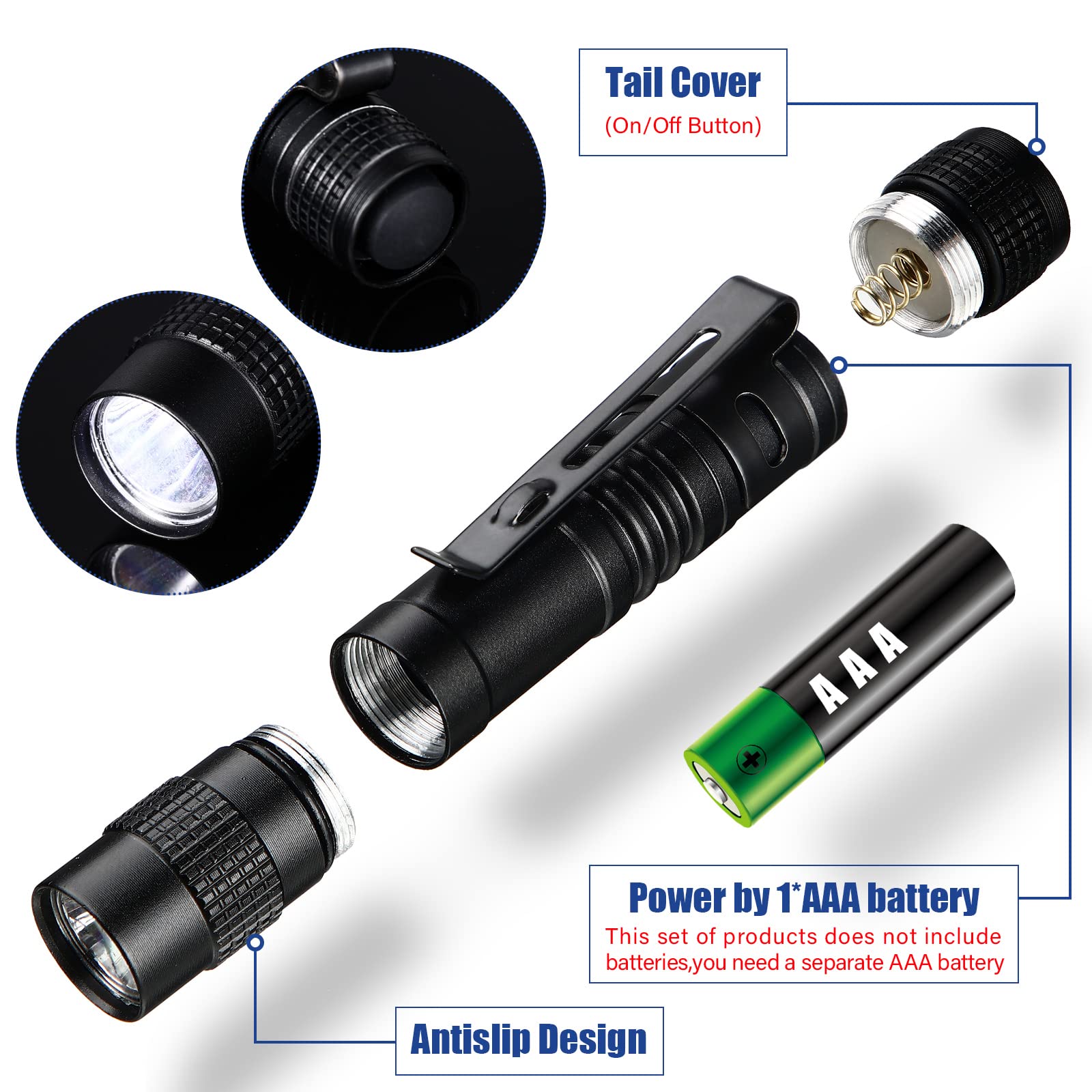 Hortsun Mini Pen Light Flashlights - 20 Pcs Led Pocket Torches, 3.54" Black, Clip Included