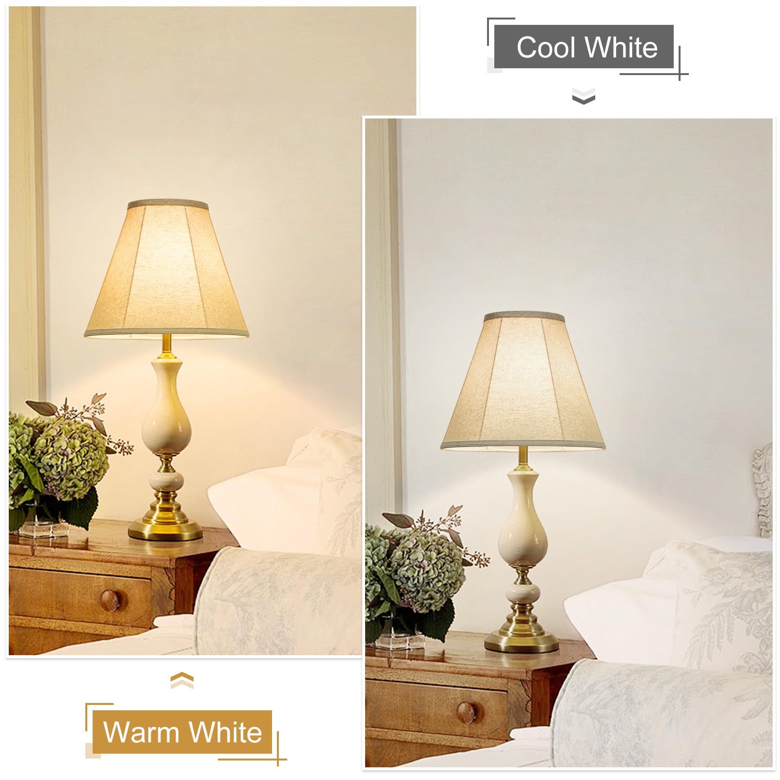 Seaside Village Bell Lamp Shades Set of 2, Beige Fabric, 6in Top x 13in Bottom x 10in High, Hand Crafted, Spider Fitter