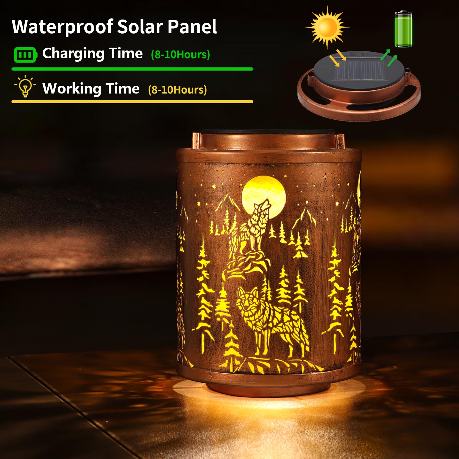 Tepaken Solar Lantern - Metal Hanging Light, Waterproof, Gold, Hummingbird-1 Model for Garden, Patio, Outdoor Decor