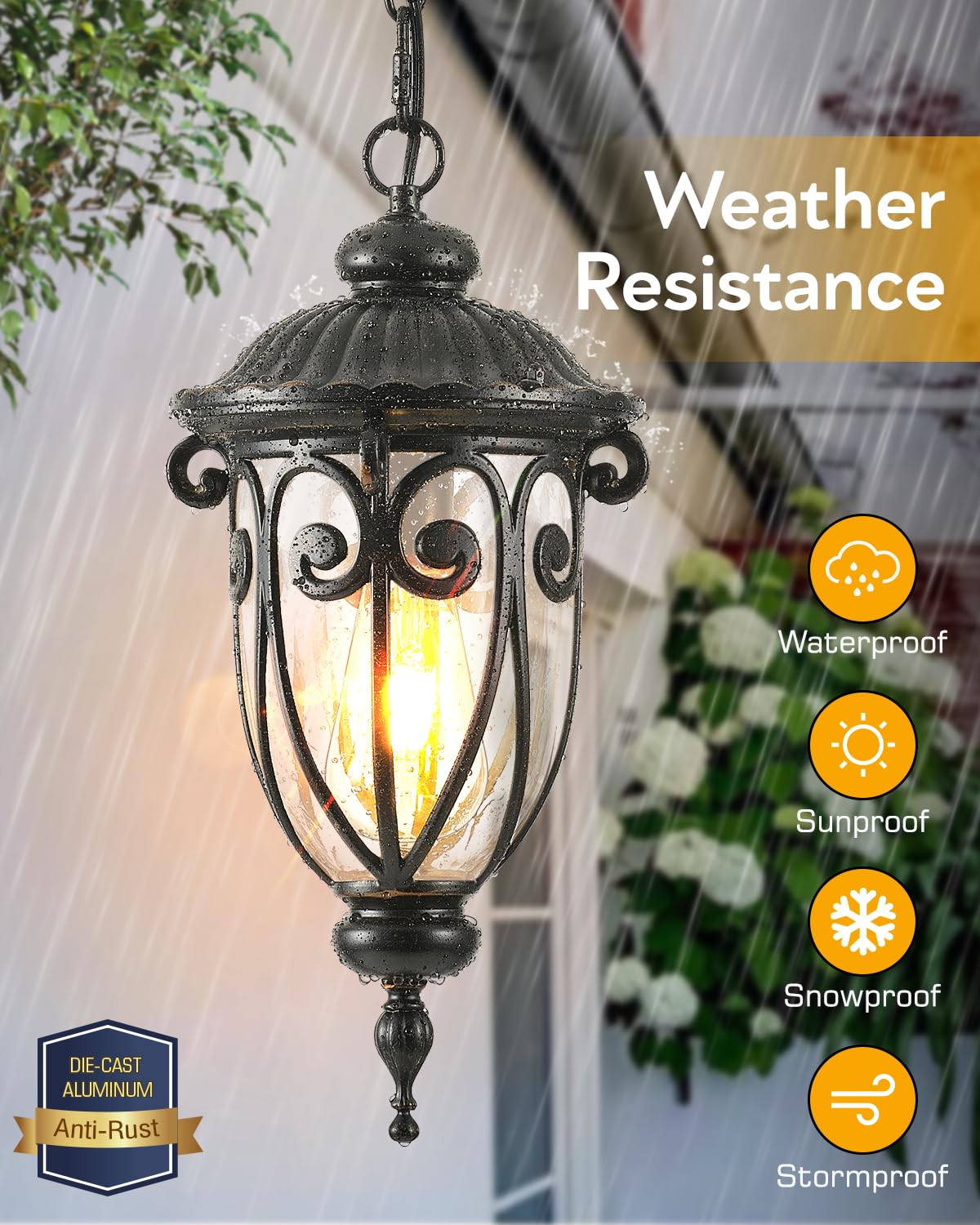 VIANIS Outdoor Pendant Light Lantern, Vintage Chandelier, Oil-Rubbed Bronze, Medium Size, Model V83231B2