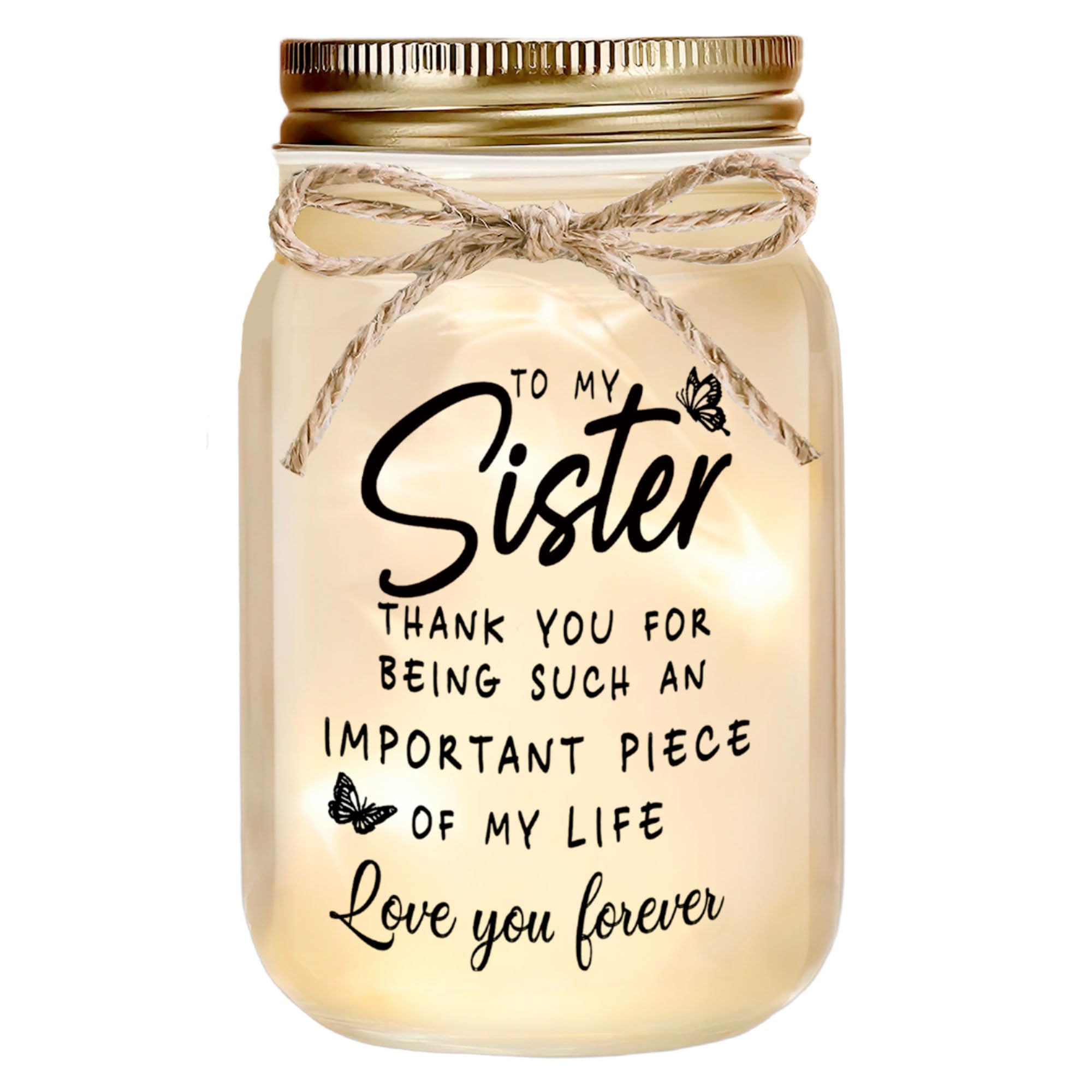 Rxyjlhjx Sisters Gifts from Sister - Decorative Mason Jar with Warm Glow, Unique Gifts for Sister, Birthday Christmas Thanksgivi