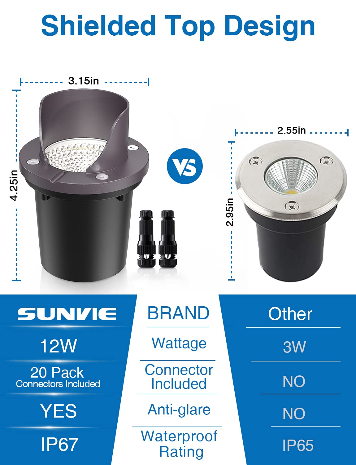 SUNVIE 12W Low Voltage LED Landscape Lights, Waterproof In-Ground Well Lights, Warm White, 6 Pack, Aluminum, for Pathway Garden Deck