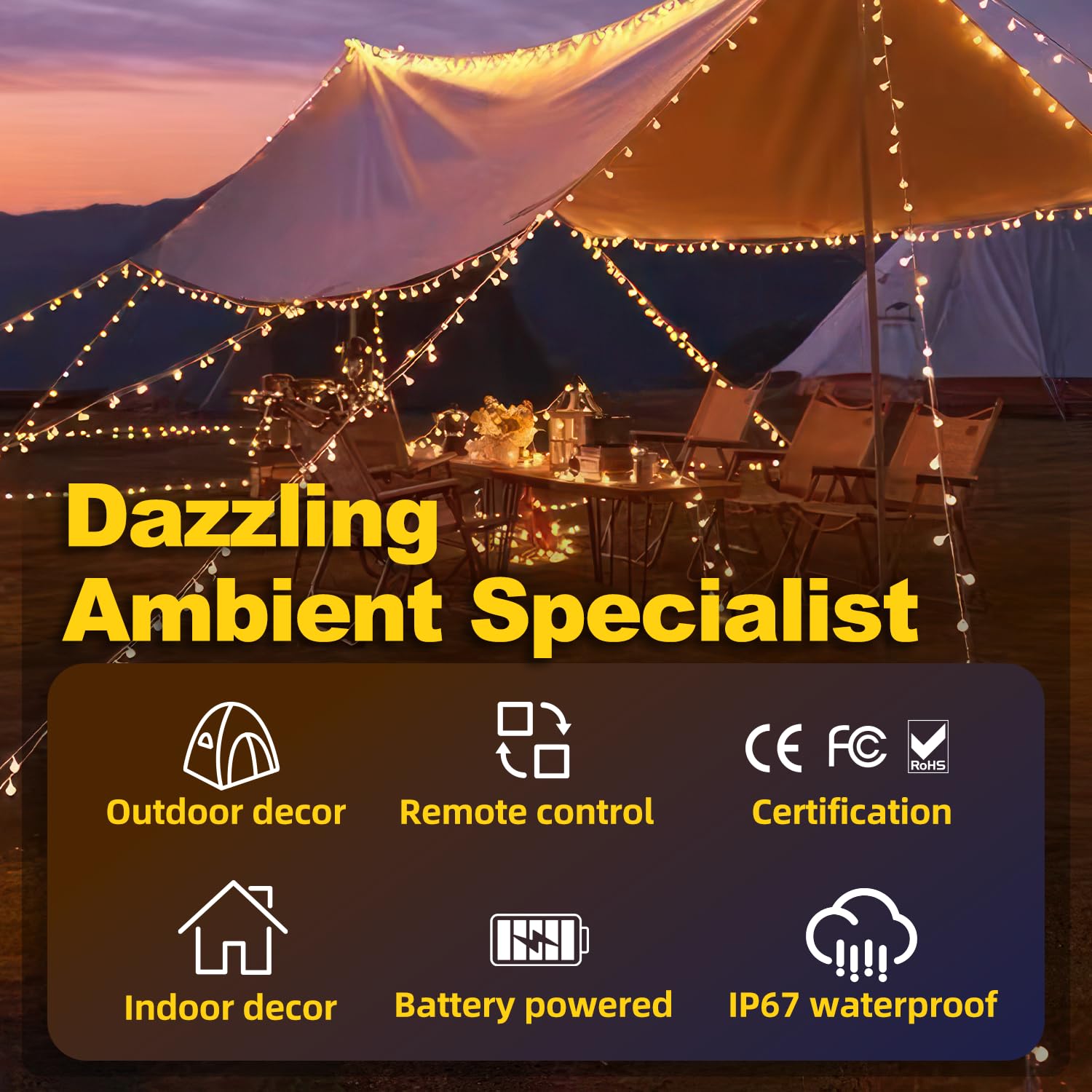 Xzai Globe Fairy String Lights, 33Ft 100Led Battery Operated With Remote, Ip67 Waterproof Indoor Outdoor Hanging Crystal Beads For Home Party Patio Garden, Warm Yellow