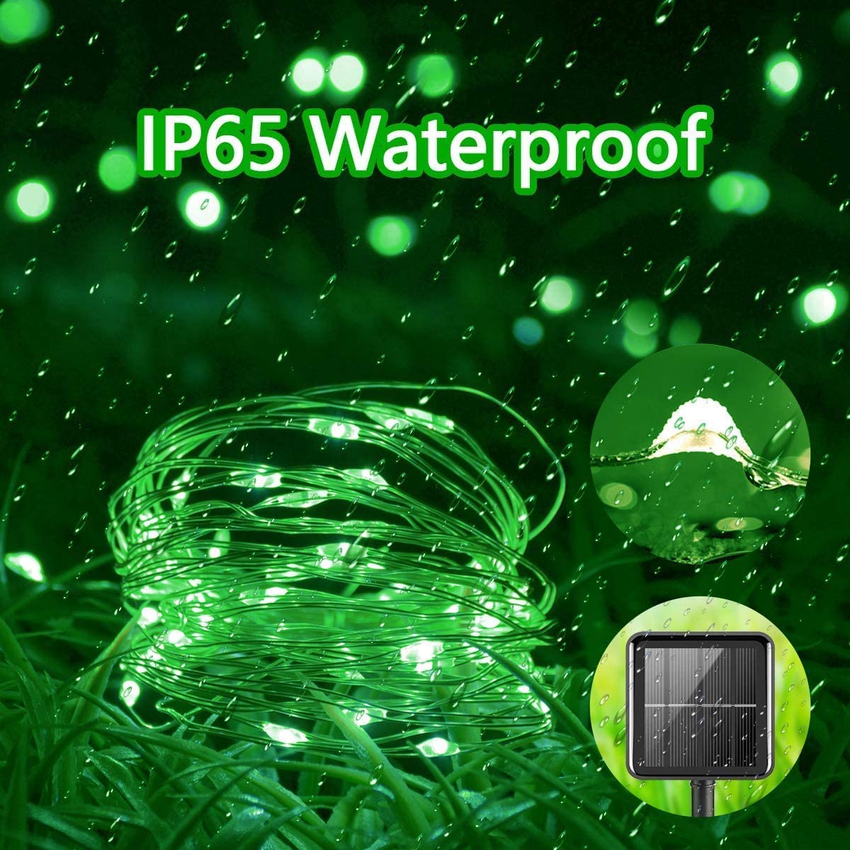 Yeguo Green Halloween Lights Outdoor Waterproof,4 Pack Each 33Ft 100 Led Solar Fairy Lights, 8 Modes String Light For Outside