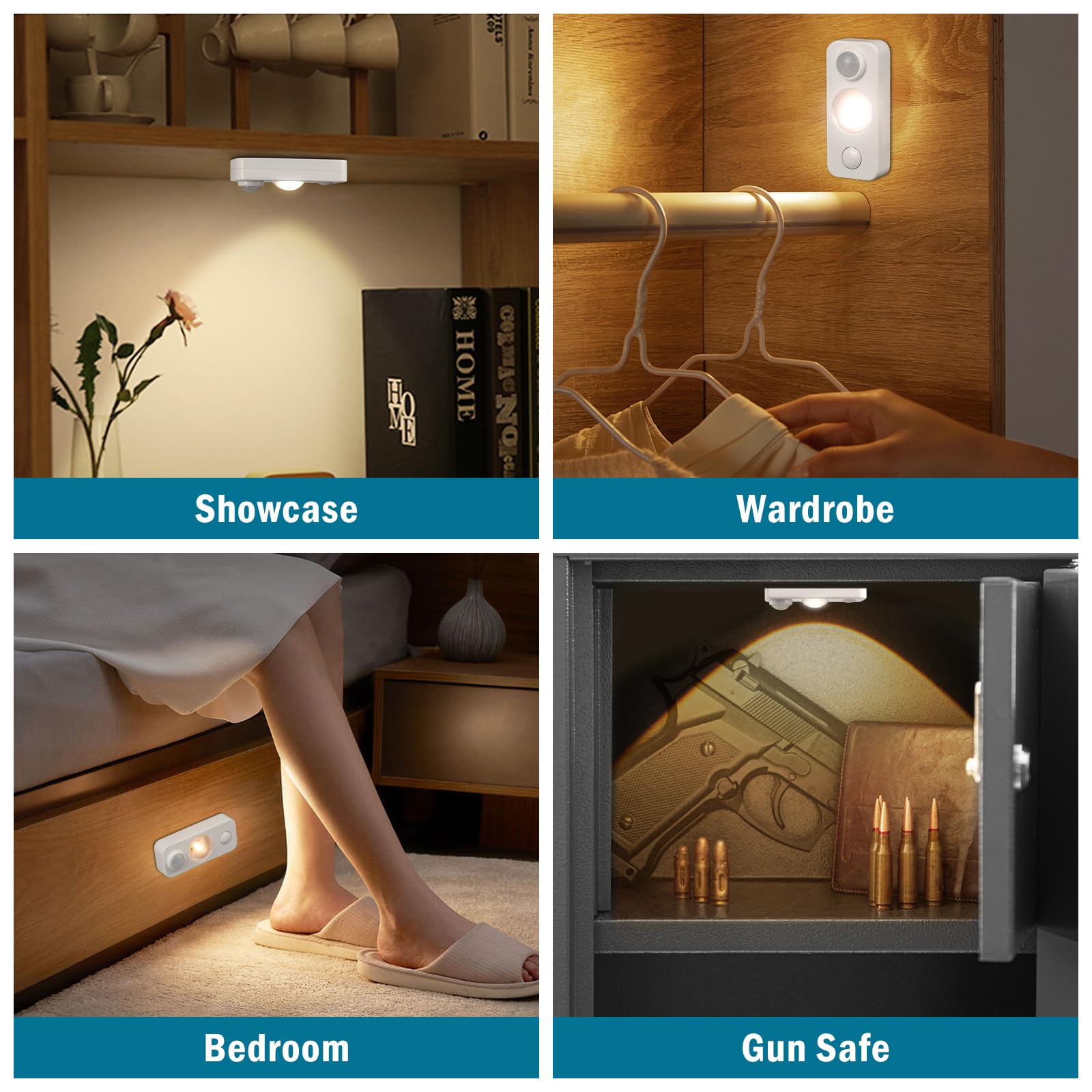 Ledlampsworld Led Motion Sensor Puck Lights  Rechargeable Under Cabinet Lighting Wireless  Dimmable Night Light  Under Counter Lights For Kitchen  Display Shelf  Closets (4 Pack)