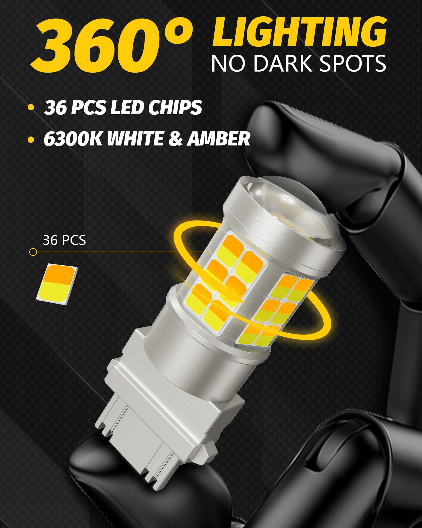 Yorkim 3157 Switchback LED Bulbs - Dual Color Amber/White, Super Bright, Turn Signal & DRL/Parking Lights, Pack of 2