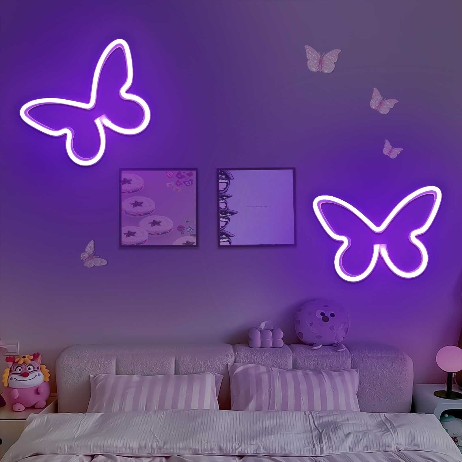 UrsaMajor 2 Pack Butterfly Neon Sign, USB/Battery Operated LED Light, 8.86"x6.3", Purple, Girls Room Decor, Party, Birthday, Holiday