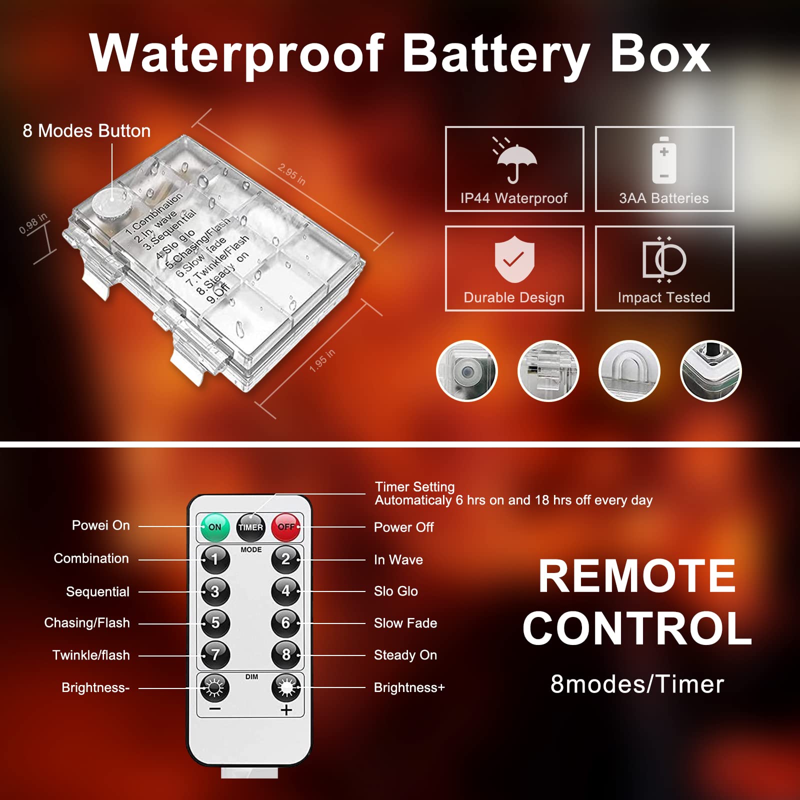 JMEXSUSS 2 Pack Orange Rope Lights Battery Operated Halloween Lights Outdoor Waterproof, Each 33 ft 100 LED Halloween String Lig