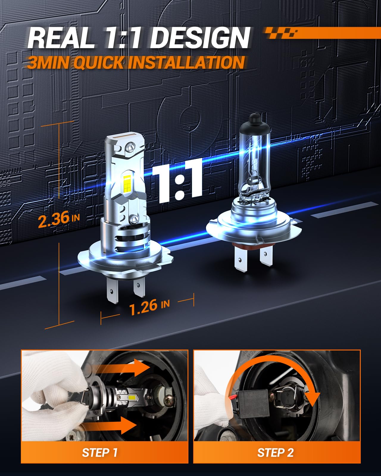 SEALIGHT H7 Fog Light Bulbs, 800% Brightness, 44,000LM, 6500K Cool White, Aluminum, Pack of 2