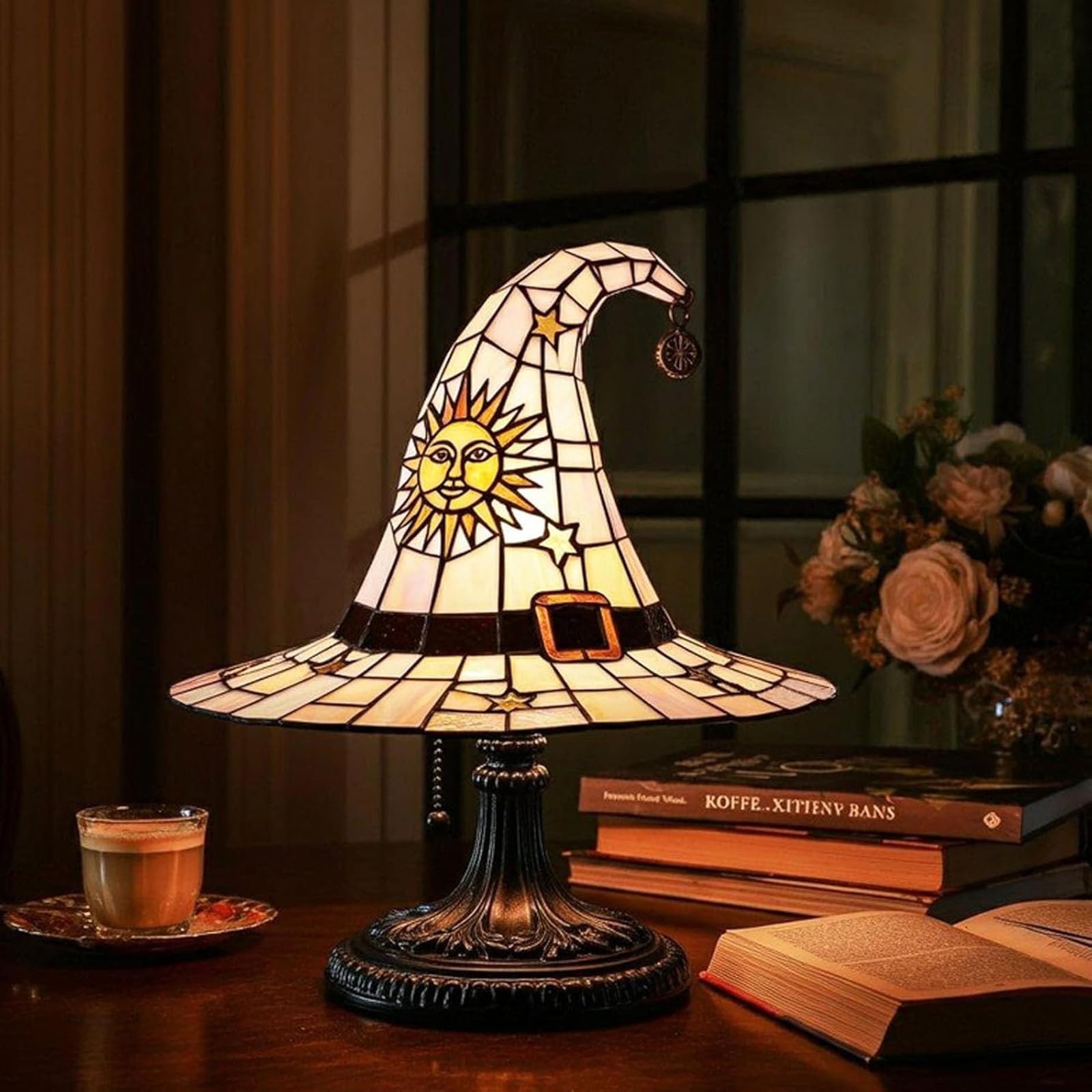 Yuspoer Witch Hat Lamps, 2025 Stained Glass Witch Hat Lamp With Mystical Charm,Handmade Witch Hat Shape Gothic Lamp For Wiccans