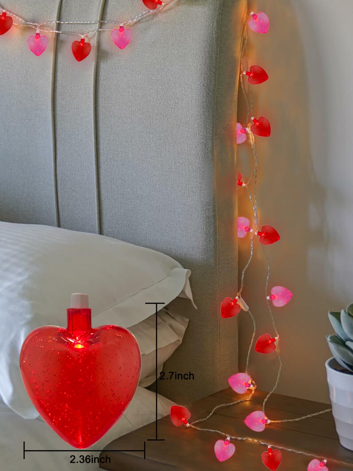 Sunsgne Heart String Lights, 8.5Ft Valentines Lights With 10 Led Red And Pink Heart Bulbs, Plug In Fairy Lights For Indoor Outdo