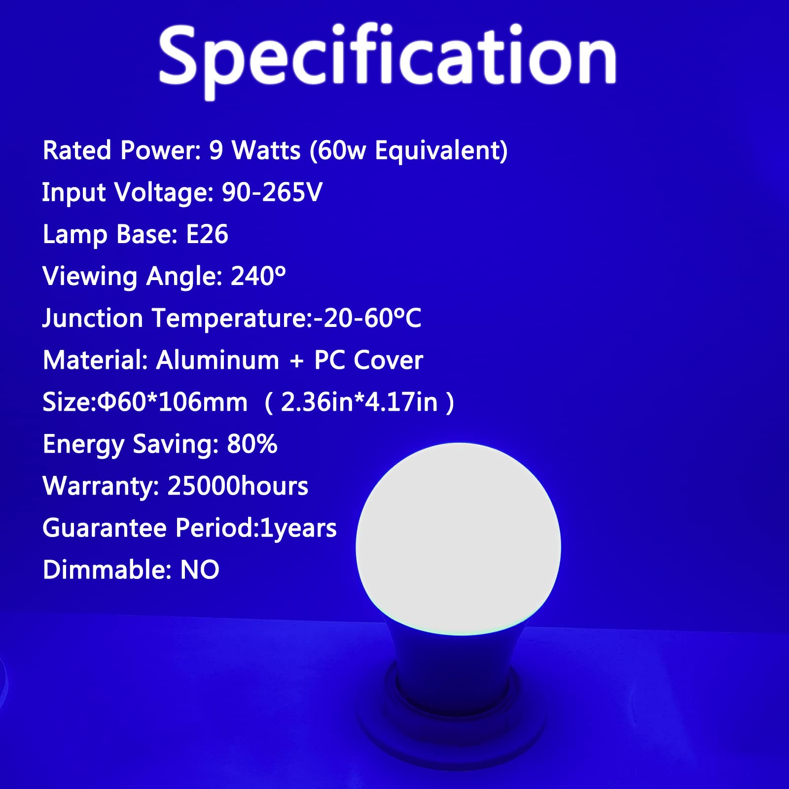 U4GLORY LED Blue Light Bulb, A19 E26, 9W (60W Equivalent), 4 Pack, Plastic, Blue