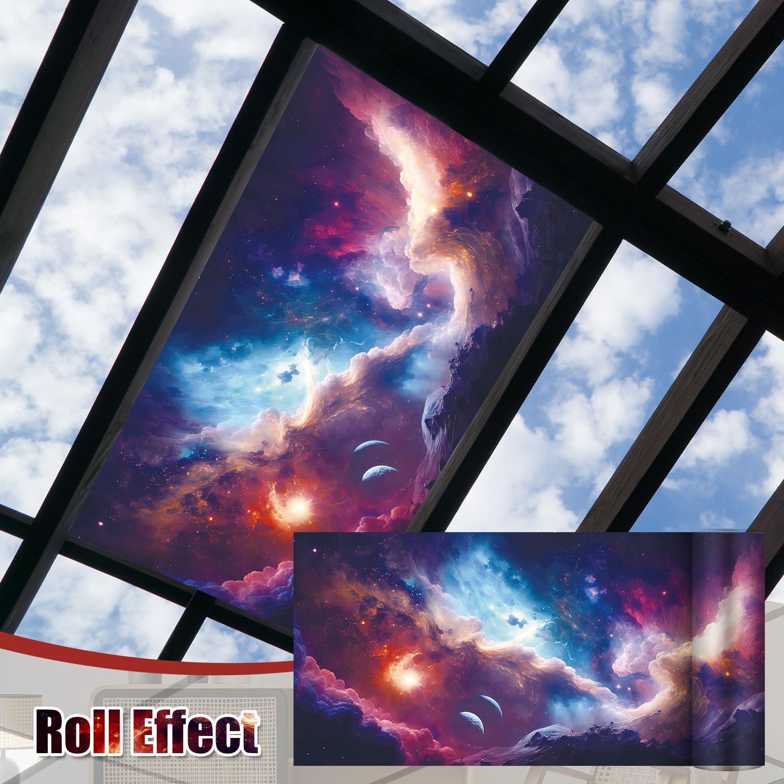 Outus Fluorescent Light Cover with 10 Magnets, 2 x 4 ft, Dreamy Sky, Reduces Glare for Office and Classroom