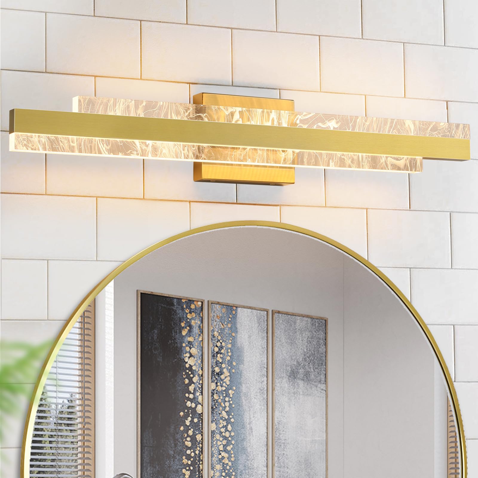 Hahzt Modern Bathroom Vanity Light: Brushed Gold 27 Inch 28W Dimmable Led Bath Bar Light Fixtures Over Mirror - Wall Sconce Picture Lights For Paintings Cabinets Bedroom 3000K