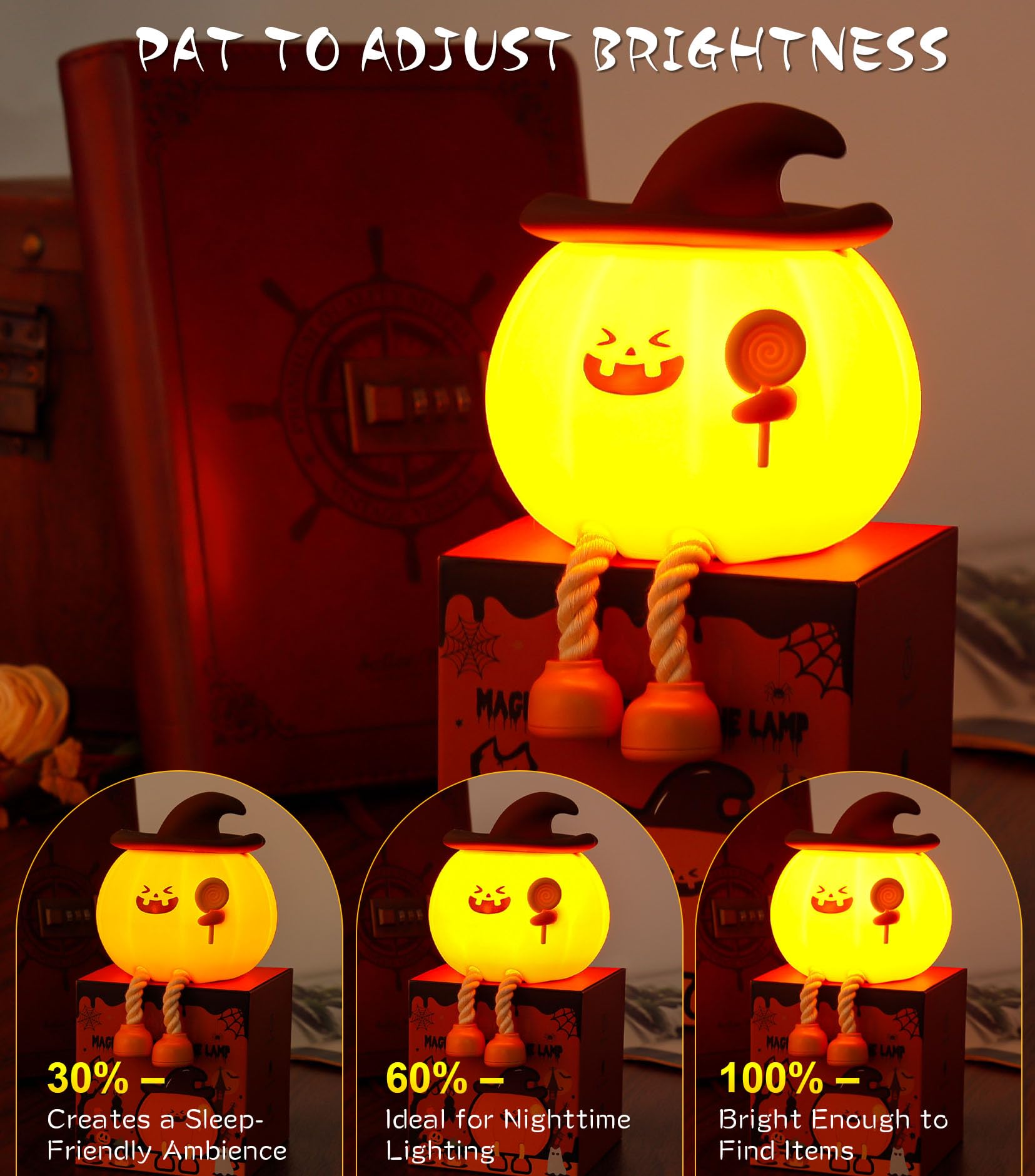 Xinjue Cute Pumpkin Night Light, Silicone Rechargeable Touch Led Lamp, Funny Indoor Halloween Decor For Desk Shelf, Festive Bedr
