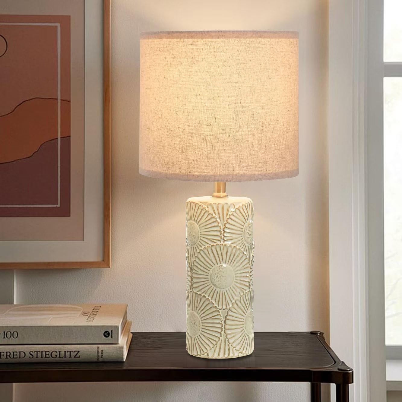 Dggdome 20.75'' White Lamps Set Of 2 For Living Room, Flower Table Lamps For Bedroom Set Of 2, Farmhouse Ceramic Lamp For Consol