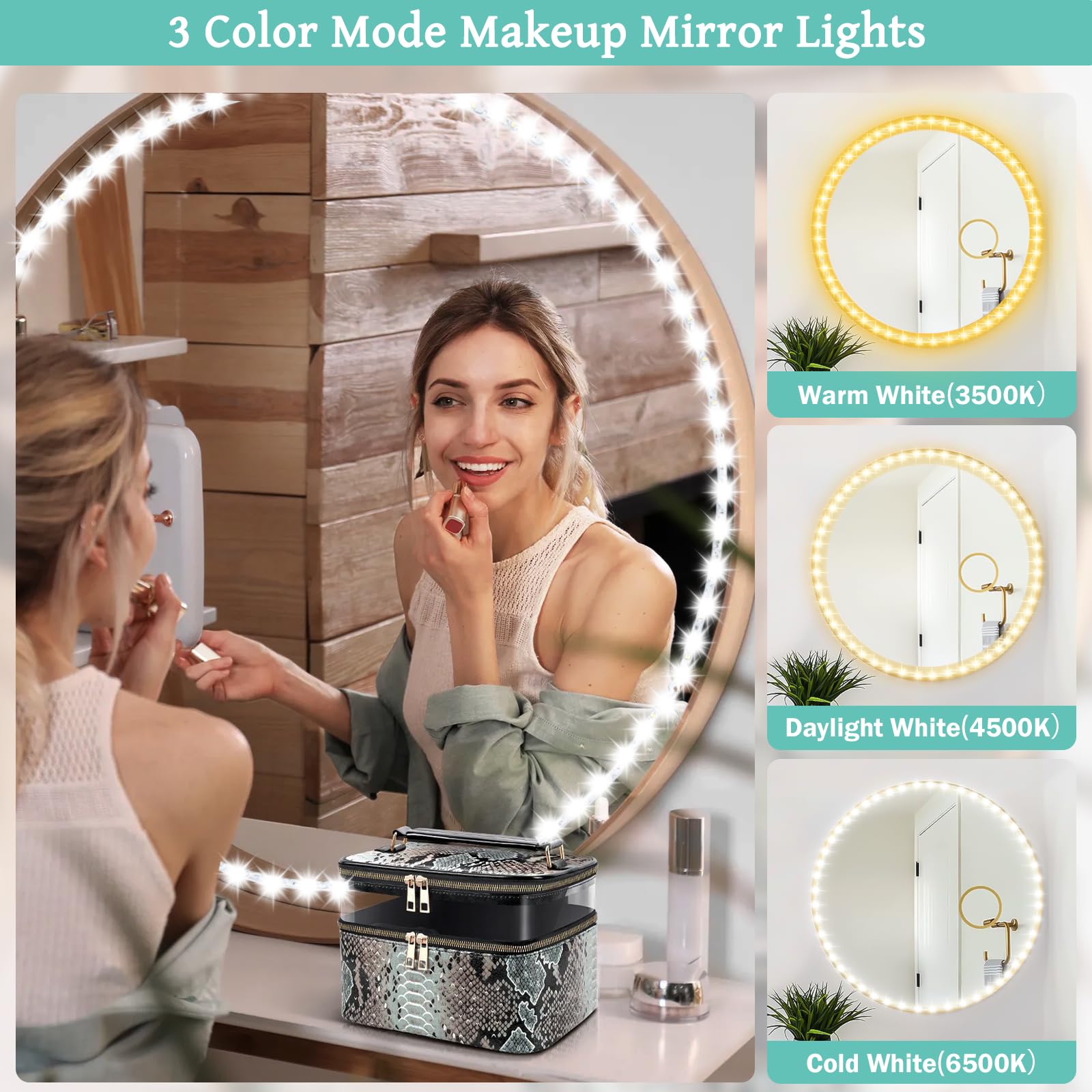 Led Vanity Lights For Mirror 13Ft, 3 Color Vanity Mirror Lights Adjustable Brightness Motion Sensor Bright Makeup Mirror Lights