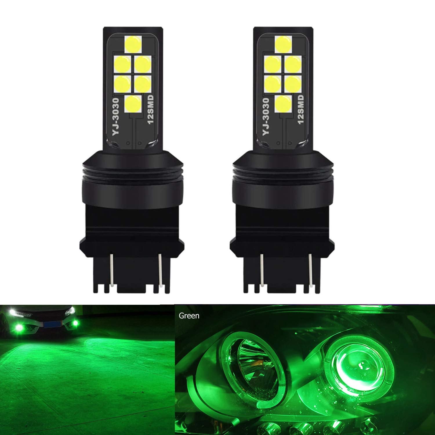 SOCAL-LED LIGHTING Green LED Turn Signal Bulb 3156 3157, Aluminum, Pack of 2, Bright 3030 SMD, Suitable for DRL, Brake, Parking