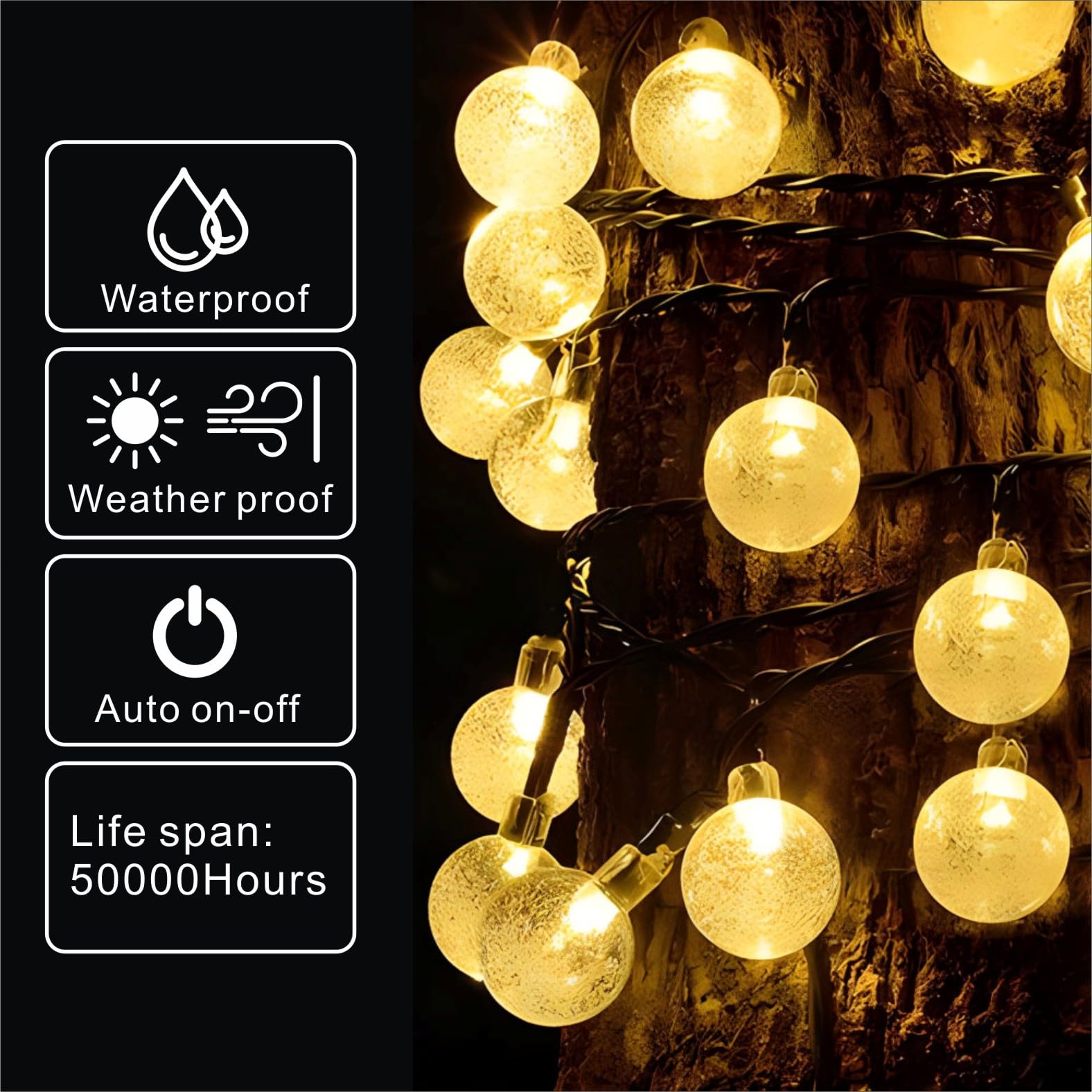 Updated Solar String Lights - Outdoor Waterproof 2 Pack 120 Led 72Ft Warm White Big Ball Led Christmas Lights For Garden, Lawn,