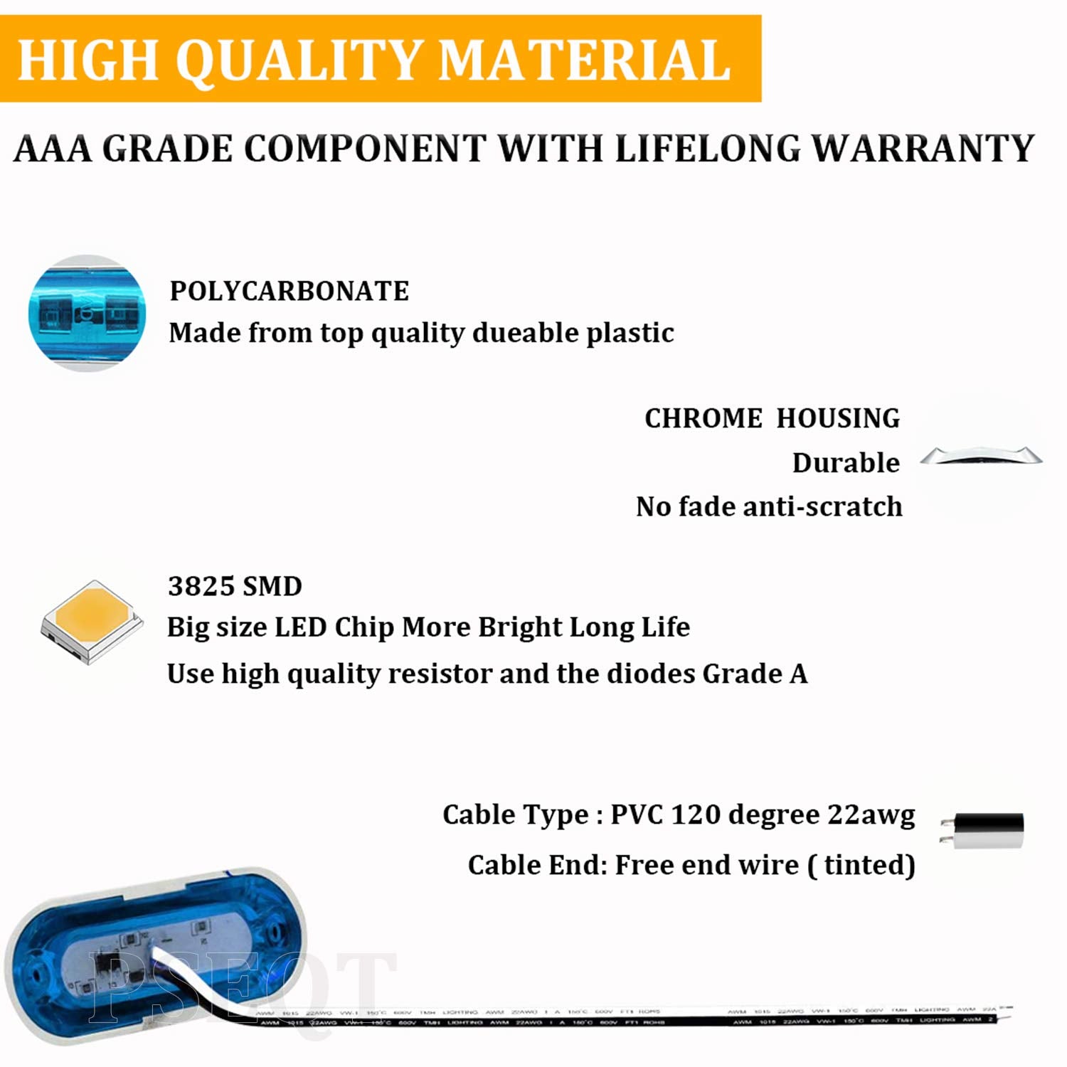 PSEQT Marine LED Lights - 3.8'' Waterproof Courtesy Deck Light, Blue, 12V/24V, PC Lens, Chrome Bezel, Ideal for Boats & Kayaks,