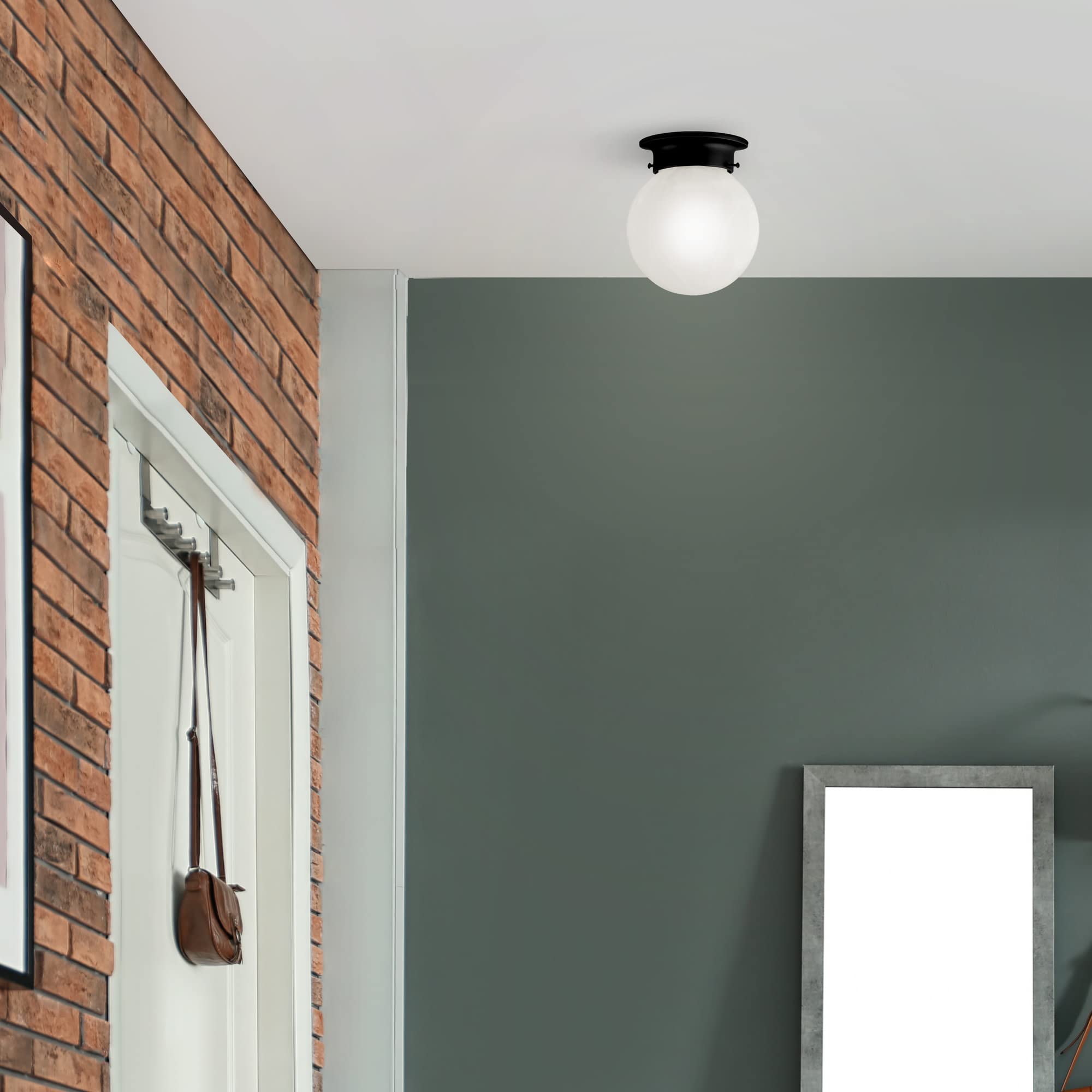 Design House Ceiling Mount Globe Light, Dimmable, Matte Black, Glass, Model 588483, No Pull Chain