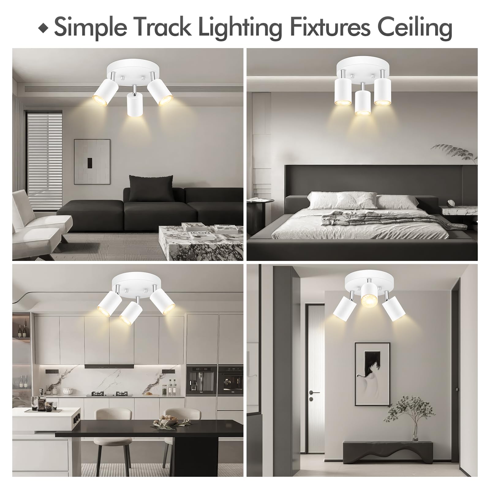 3 Light Track Lighting Fixtures Ceiling  Matte White Round Directional Ceiling Spotlight  Gu10 Flush Mount Track Fixture  Adjustable Modern Led Track Lights For Kitchen/Living Room  Bulb Not Included